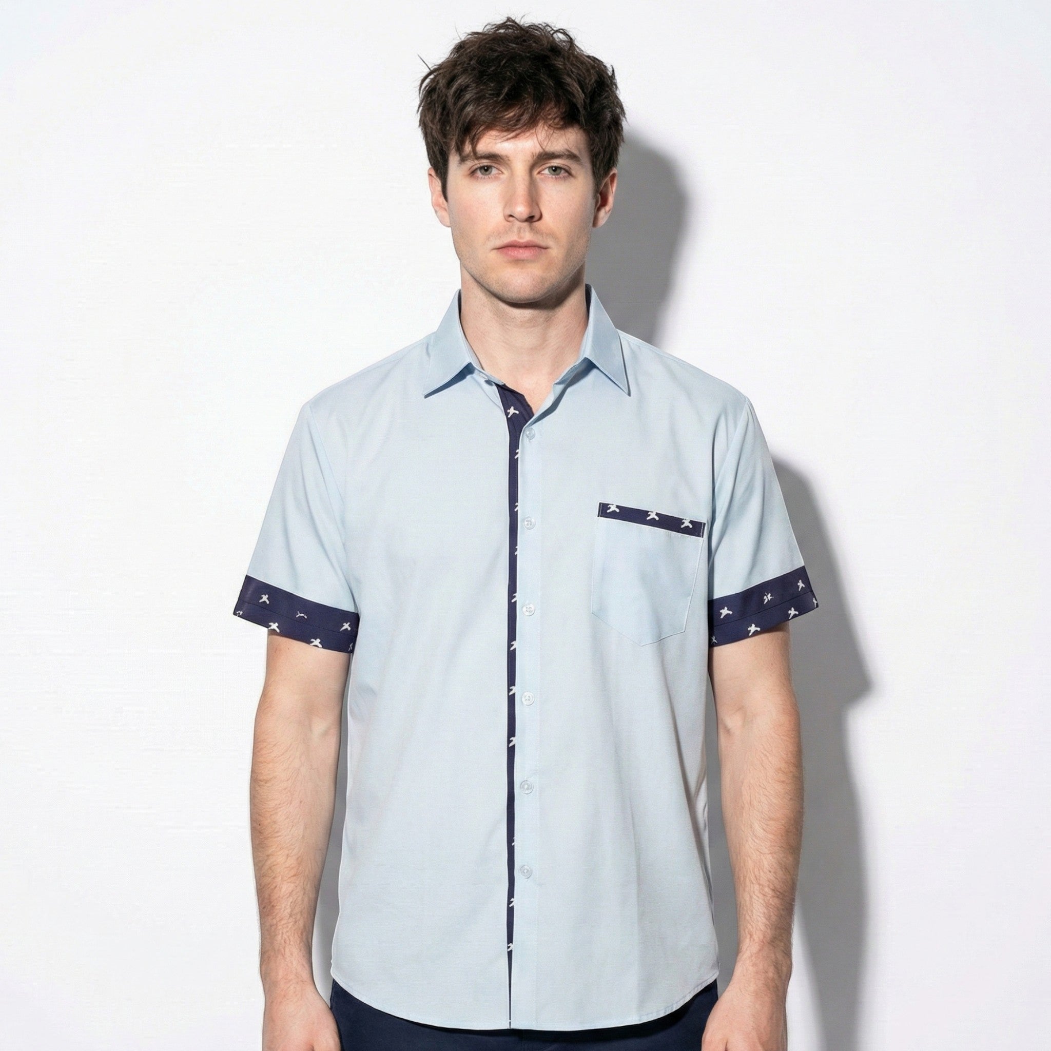Arthur - Men's Short Sleeve Shirt with Contrast Trim - Men Shirt - Blue - Jones & Smith