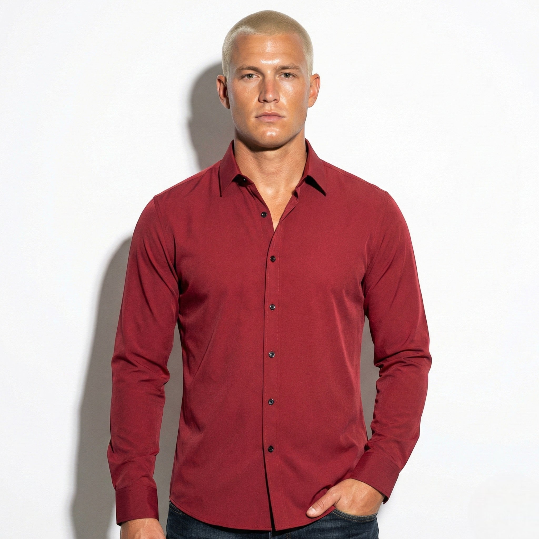 Arthur - Men's Slim Fit Shirt with Contrast Buttons - Long Sleeve Polo Shirt - Light Pink - Jones & Smith