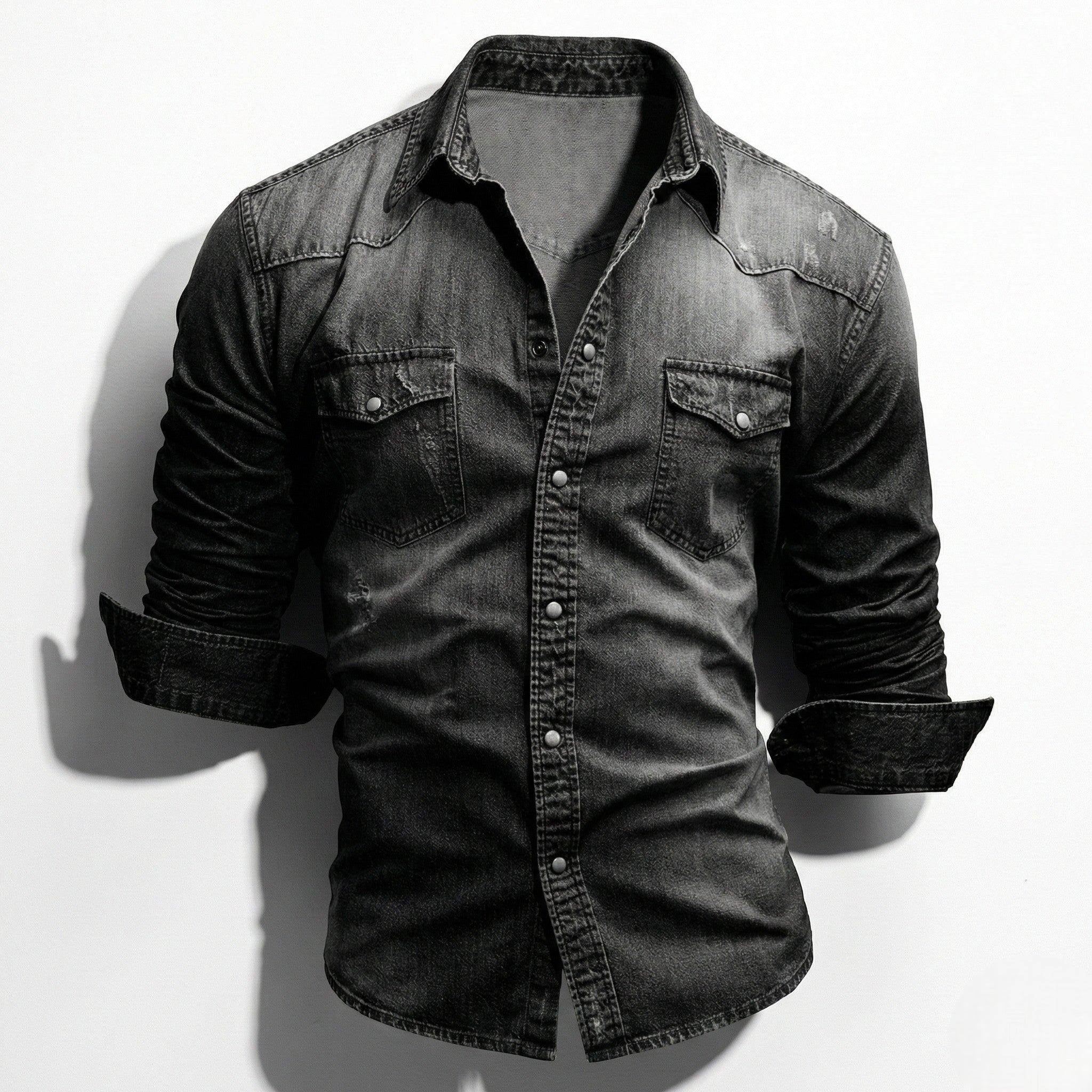 Arthur - Men's Slim Fit Western Denim Shirt - Denim Shirt - Dark Grey - Jones & Smith