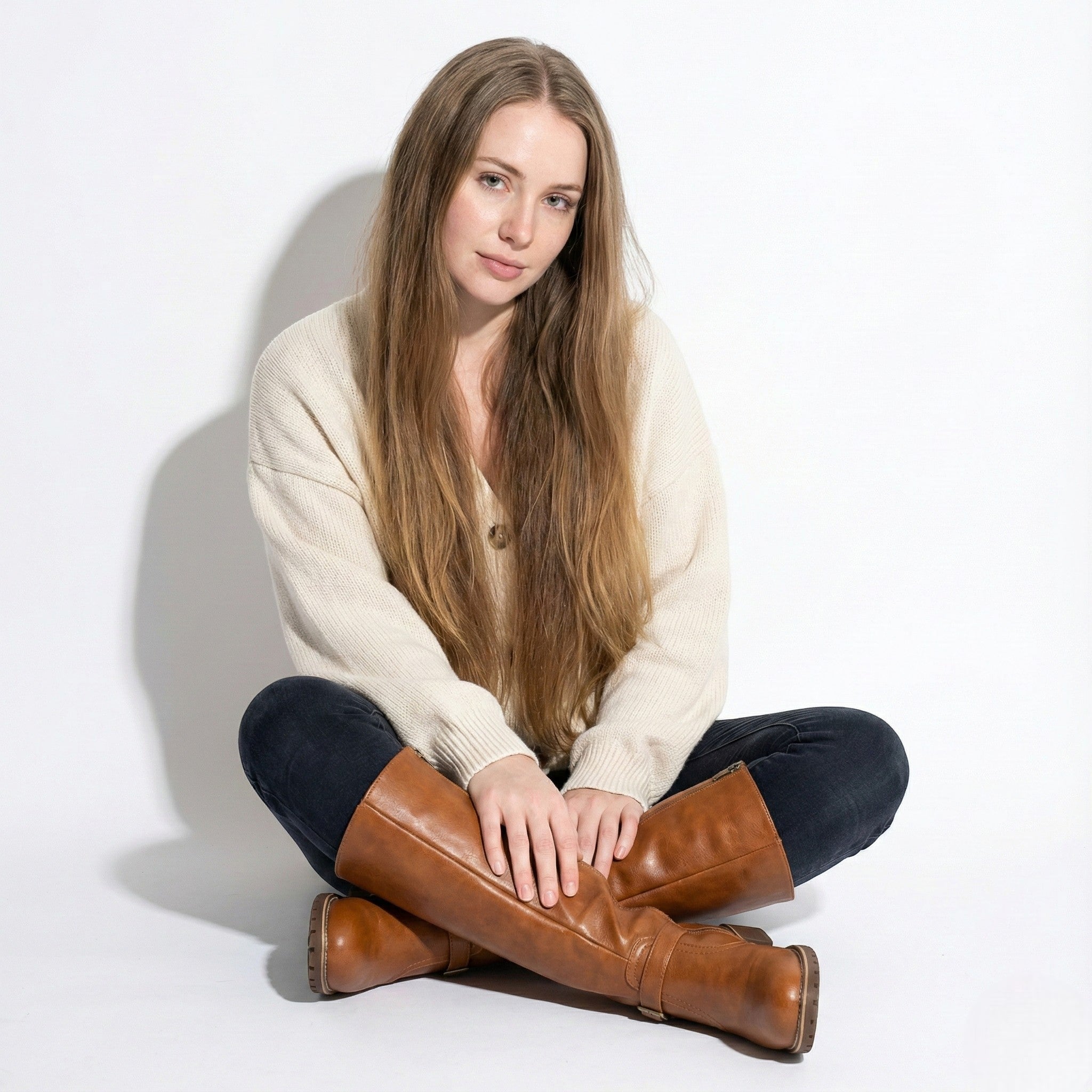 Aurela – Women’s Leather Supportive Knee - High Boots - Leather Boots - Light Brown - Jones & Smith