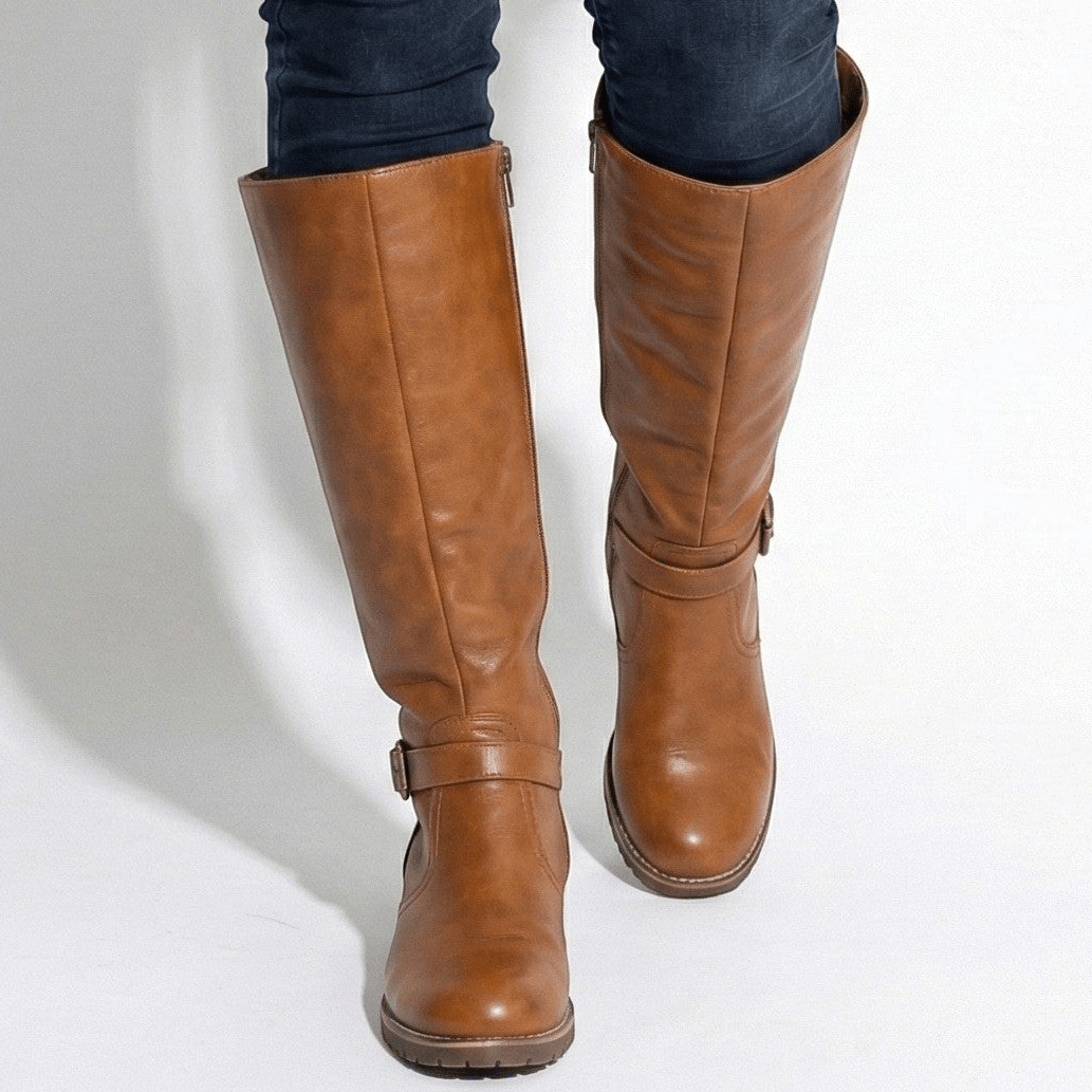 Aurela – Women’s Leather Supportive Knee - High Boots - Leather Boots - Light Brown - Jones & Smith