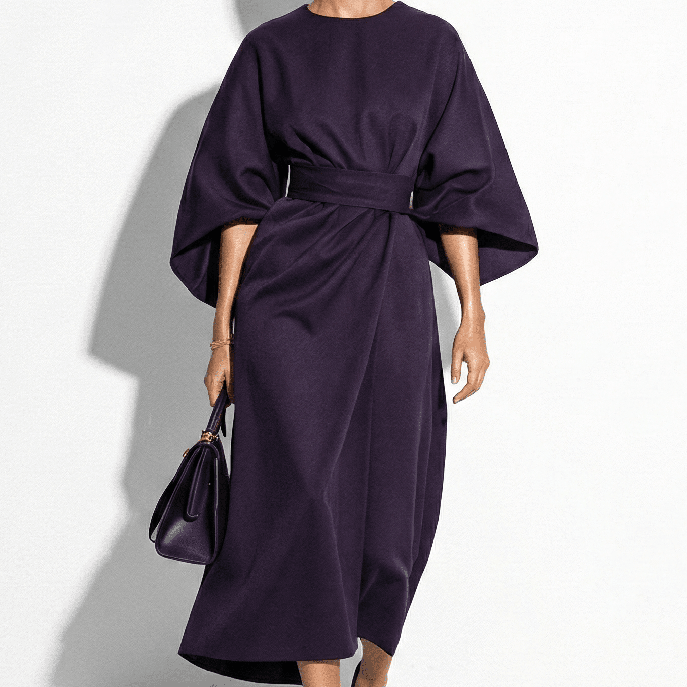 Aurora - Women's Flowy Belted Kimono Style Sleeve Maxi Dress - Dress - Purple - Jones & Smith