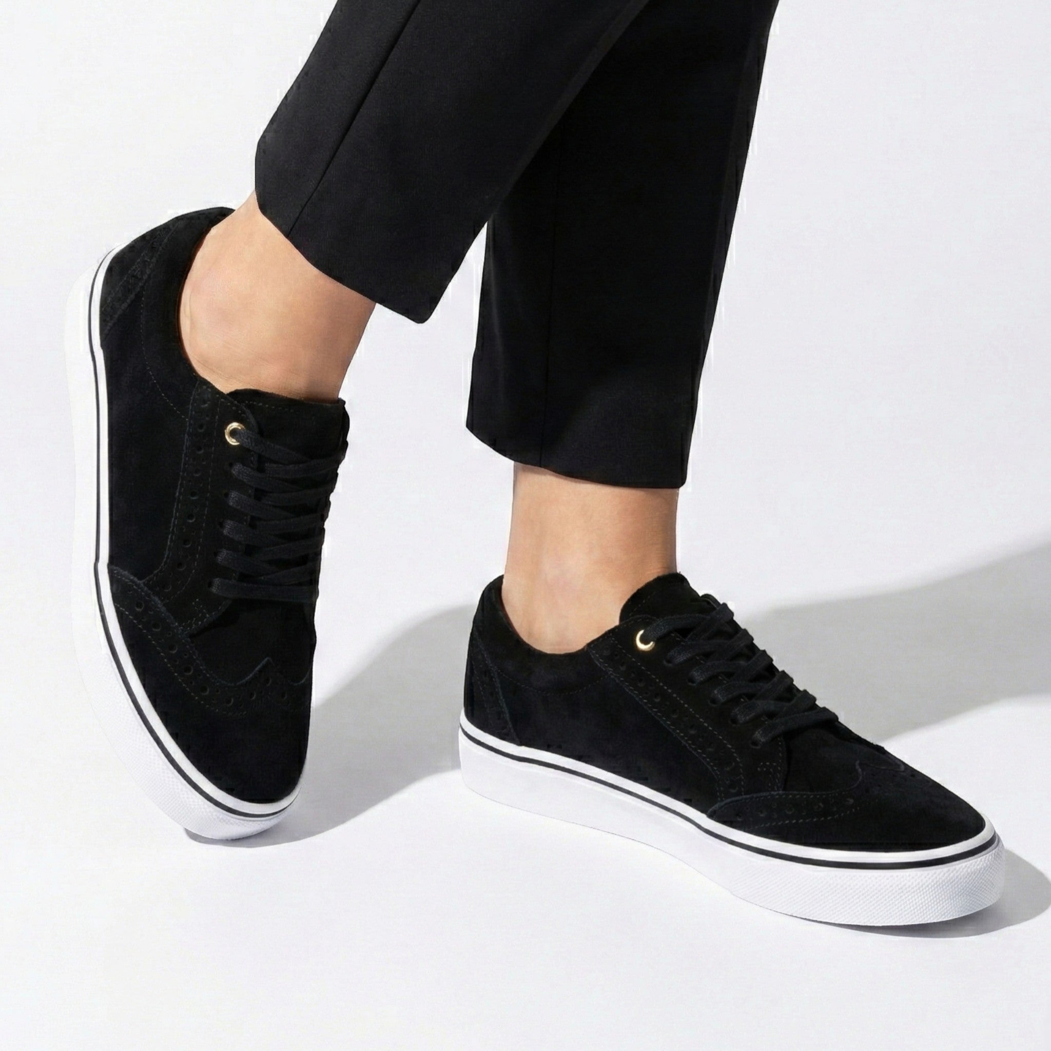 Ava - Women’s Lace - Up Trainers with Brogue Detail - Shoes - Black - Jones & Smith