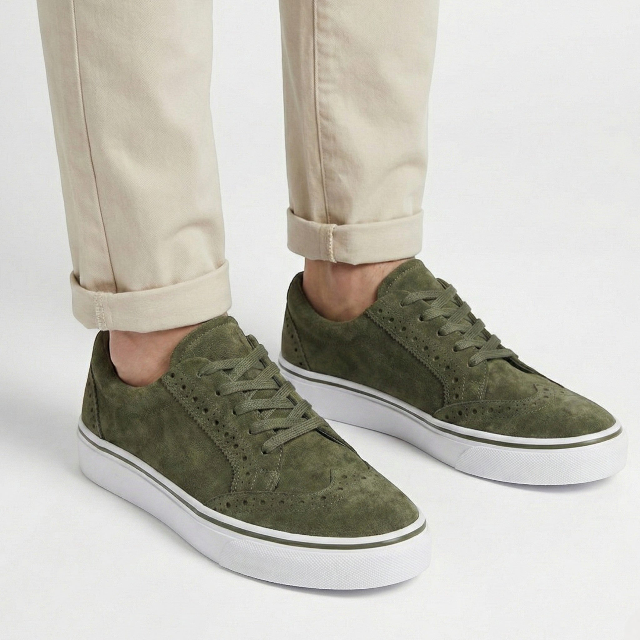 Ava - Women’s Lace - Up Trainers with Brogue Detail - Shoes - Green - Jones & Smith