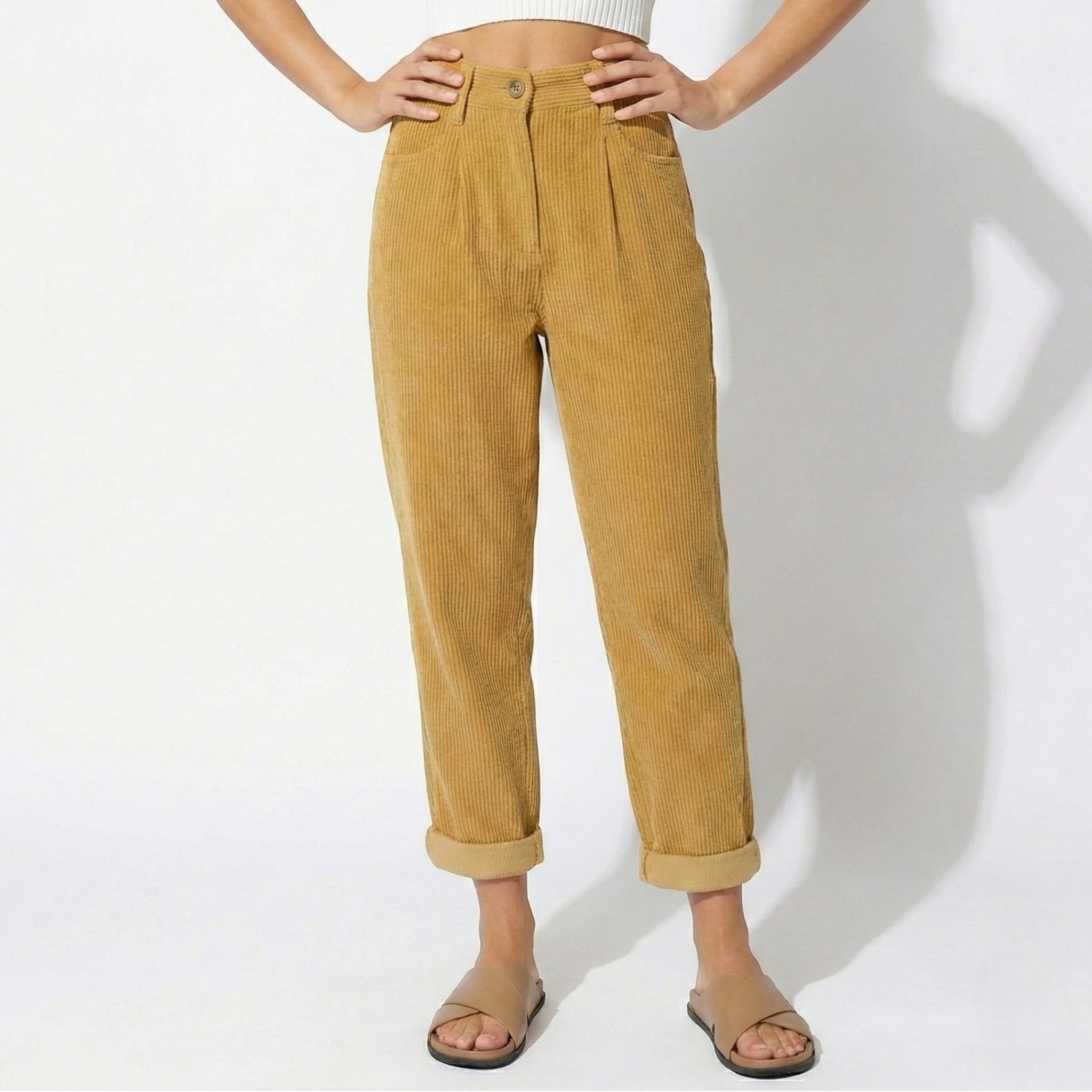Beatrice - Women's High Waisted Corduroy Trousers - Trouser - Yellow - Jones & Smith