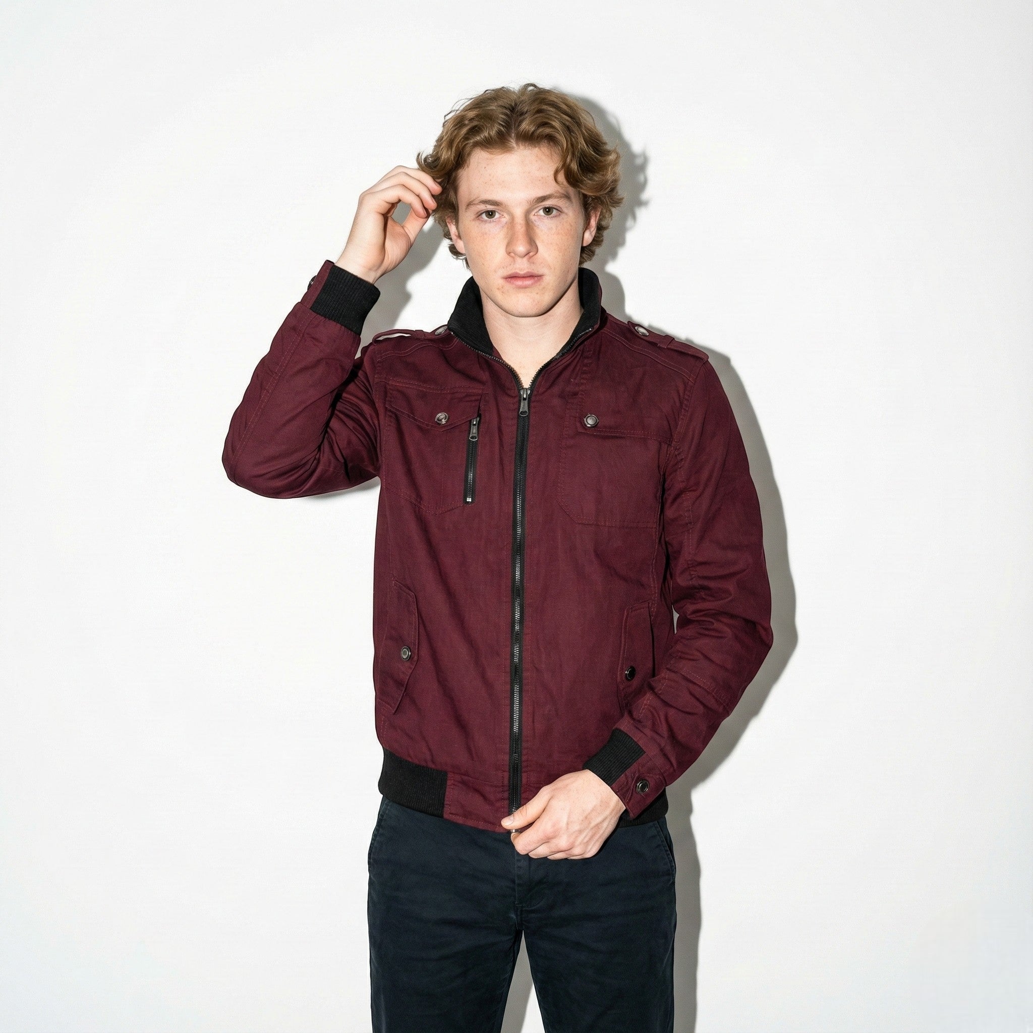 Benjamin - Men's Casual Zip - Up Jacket with Multiple Pockets - Jackets & Coats - Red - Jones & Smith