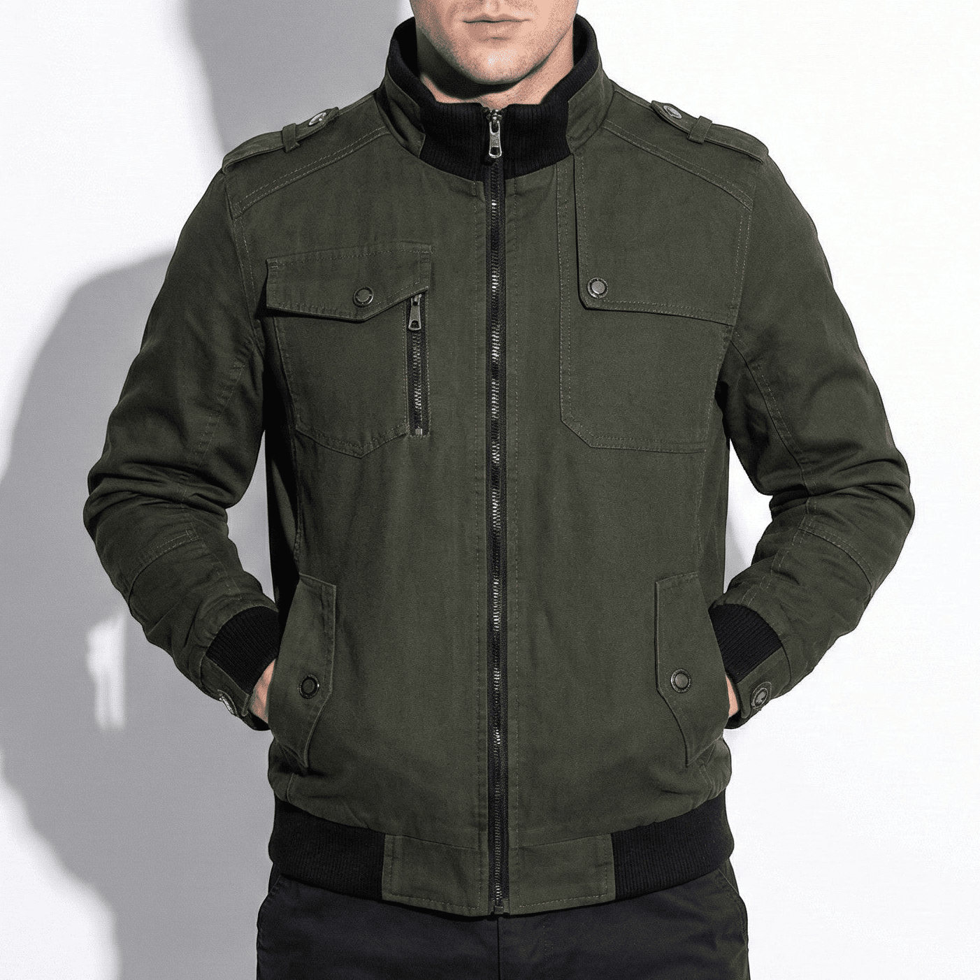 Benjamin - Men's Casual Zip - Up Jacket with Multiple Pockets - Jackets & Coats - Army Green - Jones & Smith