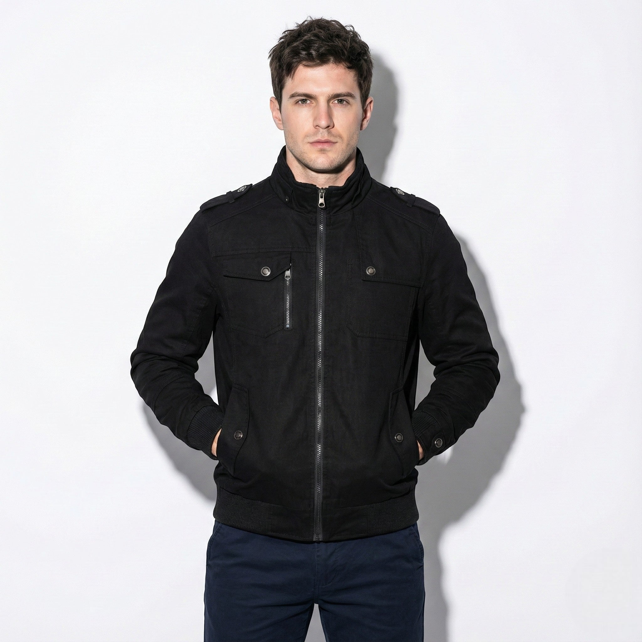 Benjamin - Men's Casual Zip - Up Jacket with Multiple Pockets - Jackets & Coats - Black - Jones & Smith