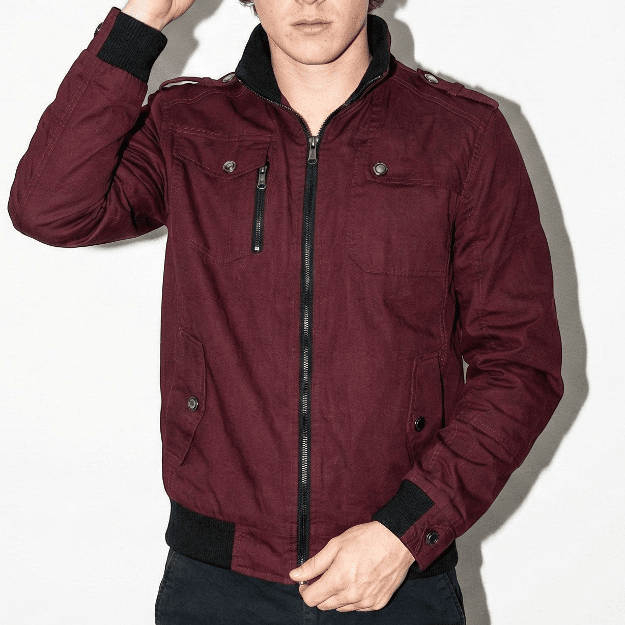 Benjamin - Men's Casual Zip - Up Jacket with Multiple Pockets - Jackets & Coats - Red - Jones & Smith