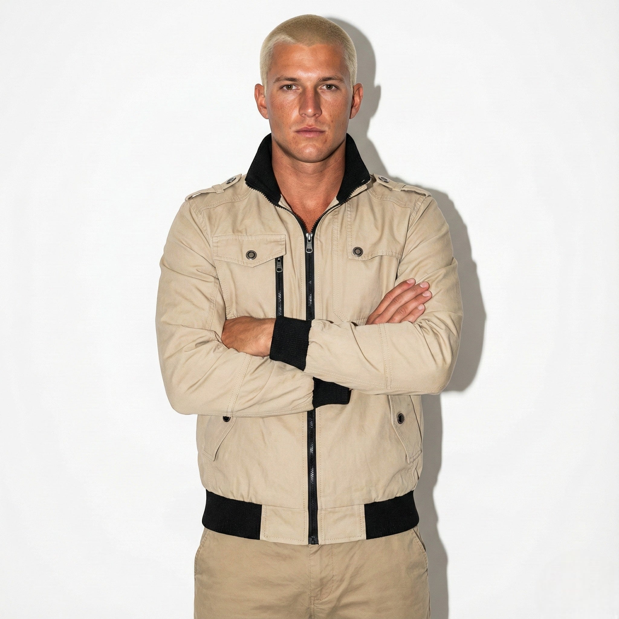 Benjamin - Men's Casual Zip - Up Jacket with Multiple Pockets - Jackets & Coats - Khaki - Jones & Smith