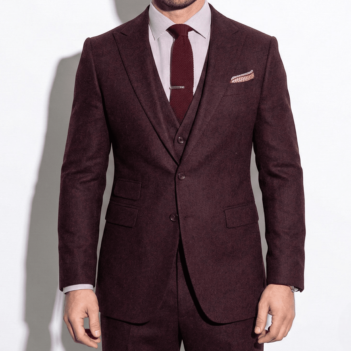 Benjamin - Men’s Stylish Formal Suit with Jacket, Waistcoat & Trousers - Sets - Burgundy - Jones & Smith