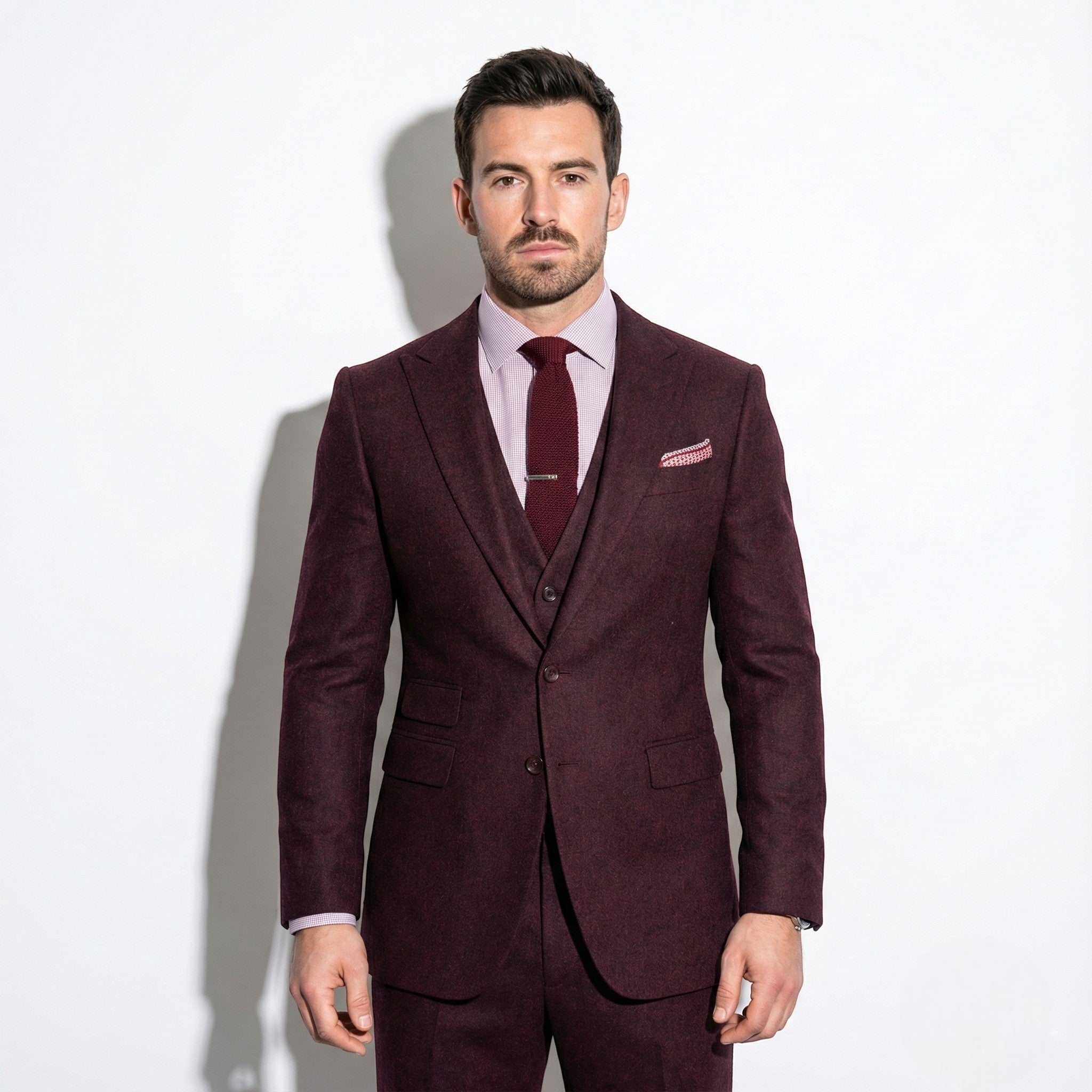 Benjamin - Men’s Stylish Formal Suit with Jacket, Waistcoat & Trousers - Sets - Burgundy - Jones & Smith