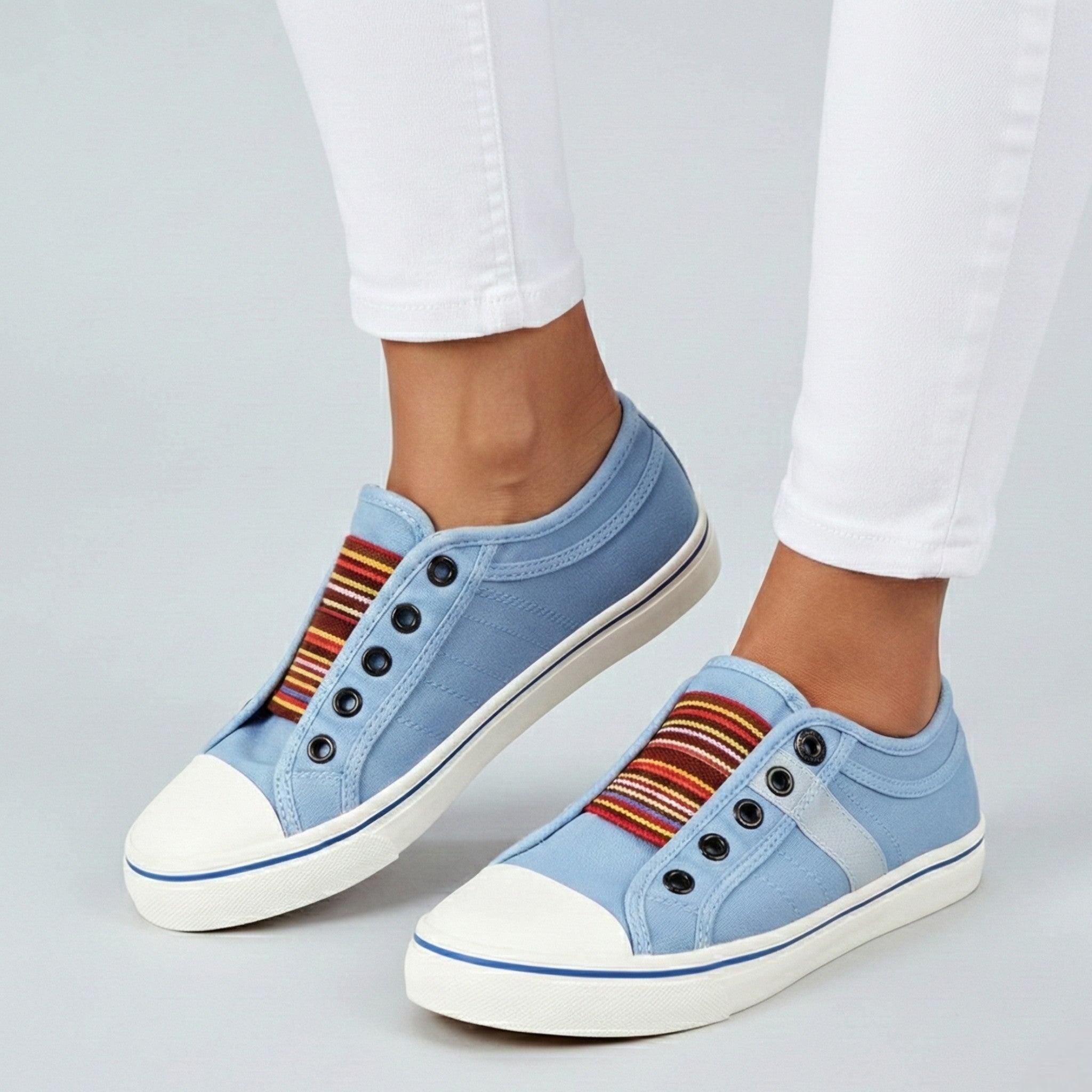 Bethany - Women’s Canvas Slip - On Round Toe Sneakers - Shoes - Blue - Jones & Smith