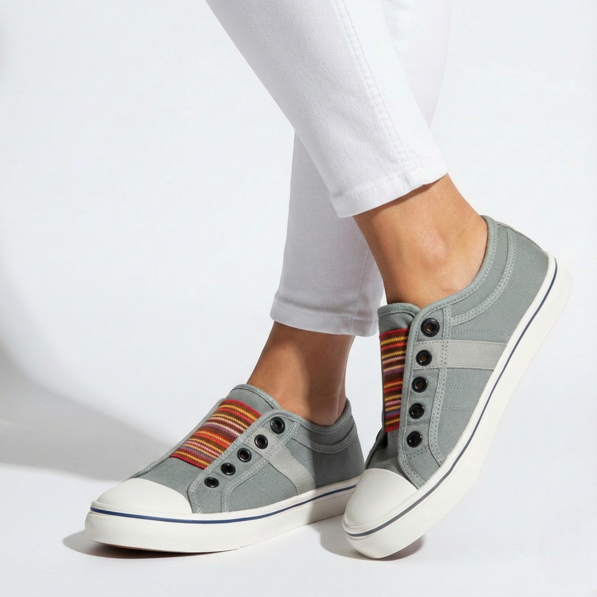 Bethany - Women’s Canvas Slip - On Round Toe Sneakers - Shoes - Grey - Jones & Smith