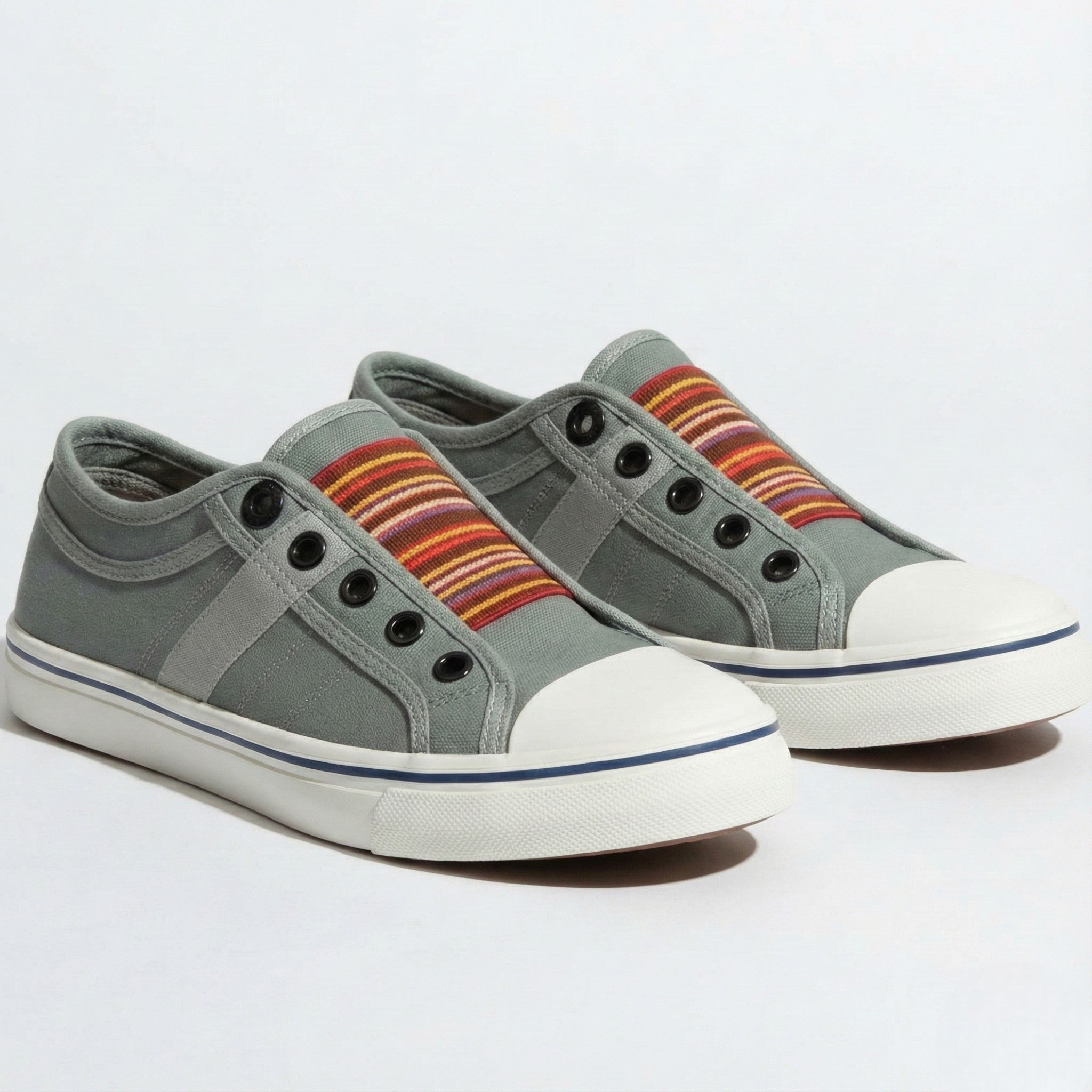 Bethany - Women’s Canvas Slip - On Round Toe Sneakers - Shoes - Grey - Jones & Smith