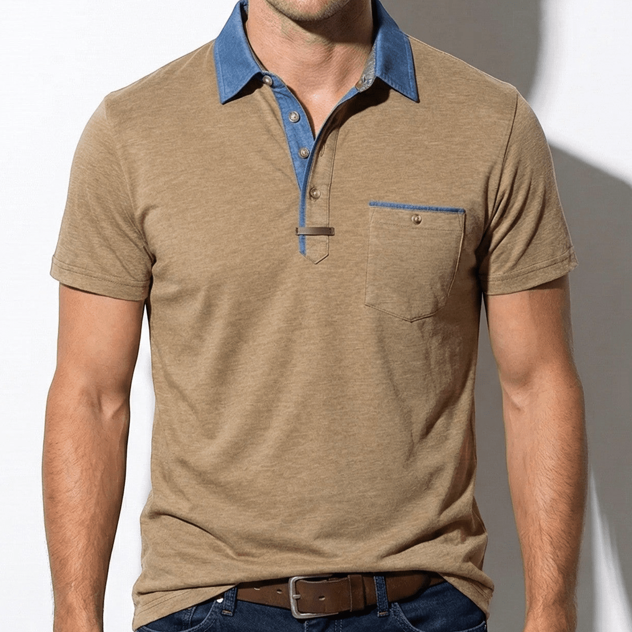 Calvin - Men's Chest Pocket Polo Shirt - Tops, T-shirts & Shirts - Khaki - Jones & Smith