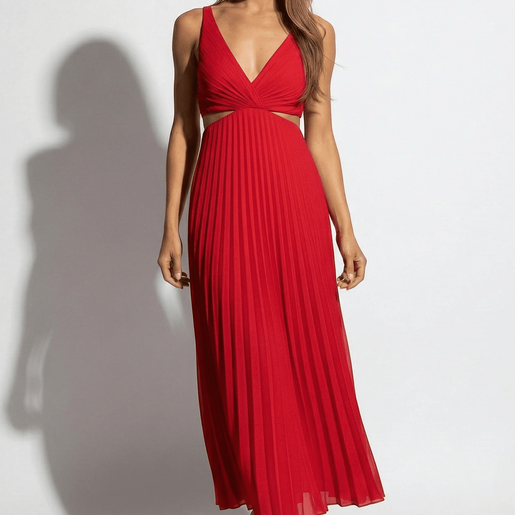 Caroline - Women's Pleated V - Neck Skirt Dress - Dress - Red - Jones & Smith