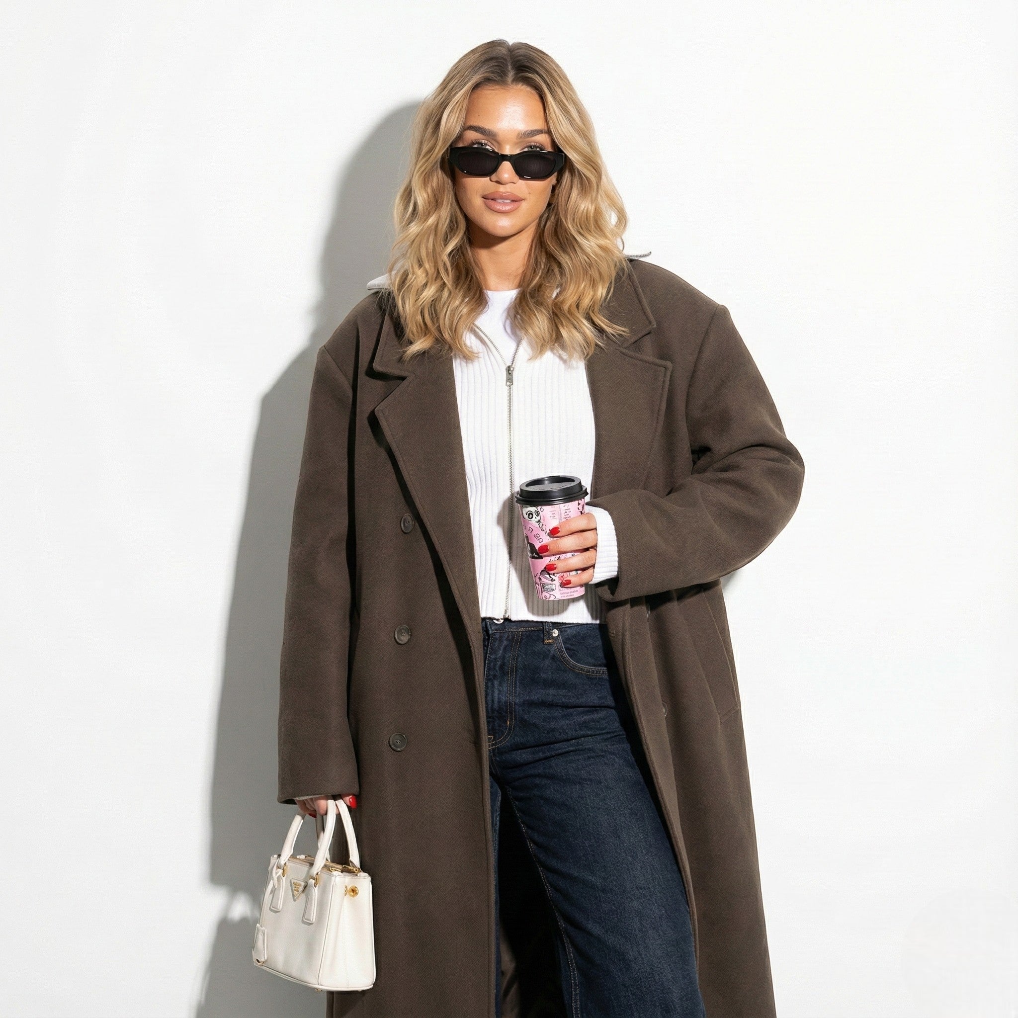 Céleste – Women’s Wool Oversized Long Coat - Trench Coats - Brown - Jones & Smith