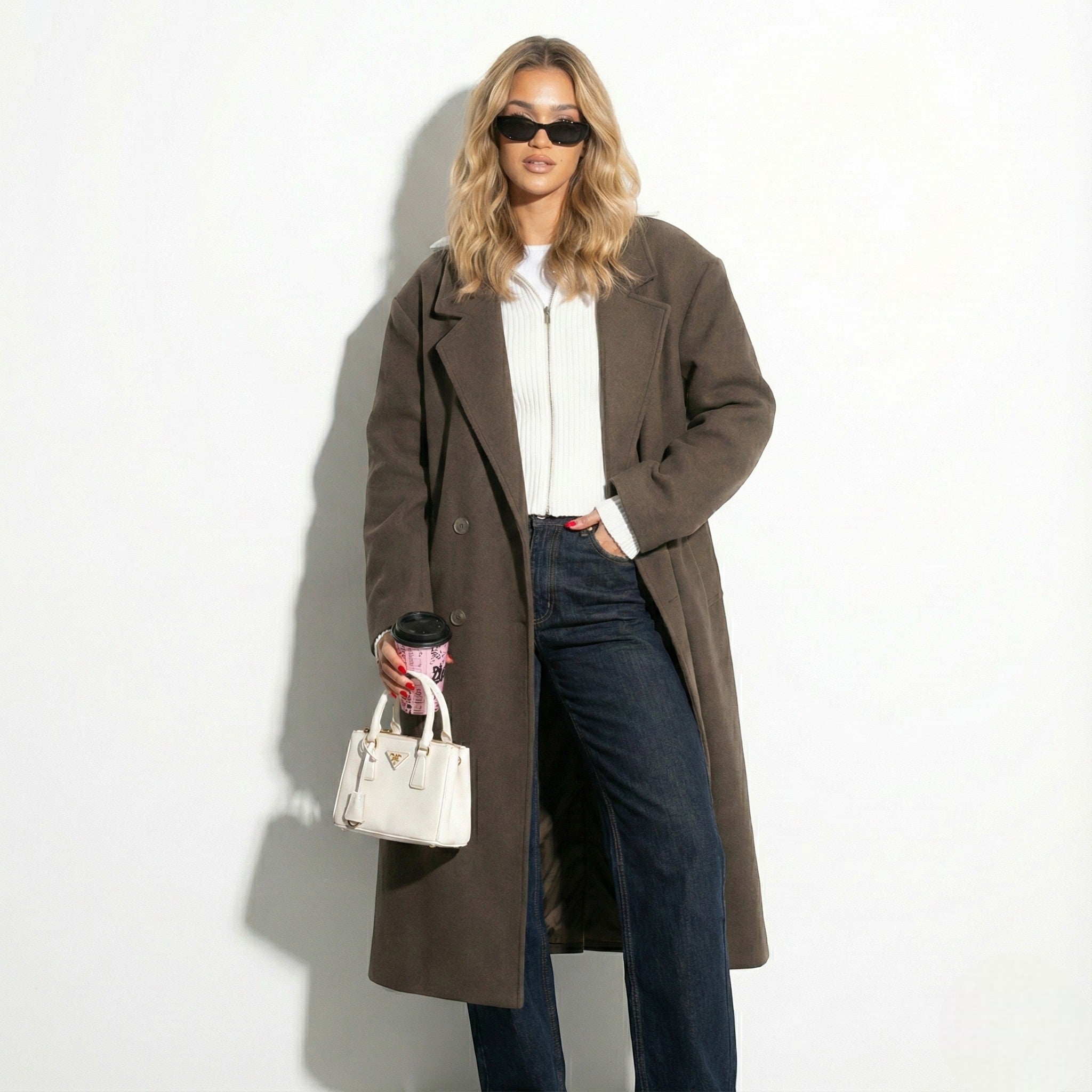 Céleste – Women’s Wool Oversized Long Coat - Trench Coats - Brown - Jones & Smith