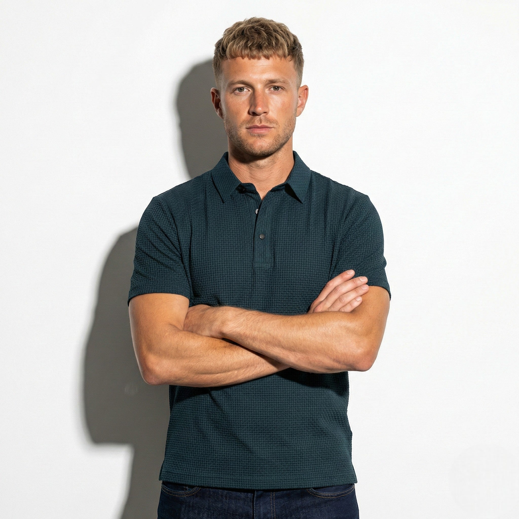 Charles - Men's Wrinkle - Resistant Polo Shirt with Classic Collar - Shirt - Navy Blue - Jones & Smith