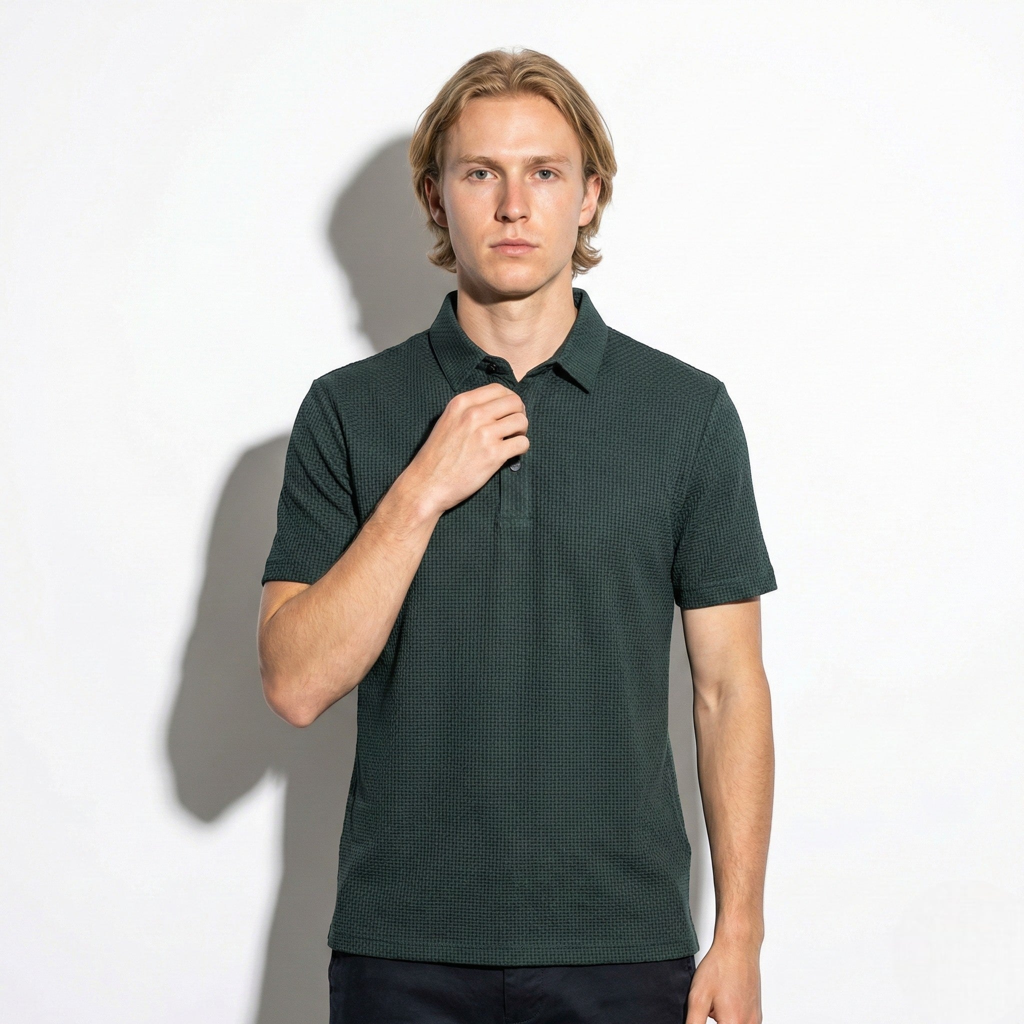 Charles - Men's Wrinkle - Resistant Polo Shirt with Classic Collar - Shirt - Dark Green - Jones & Smith