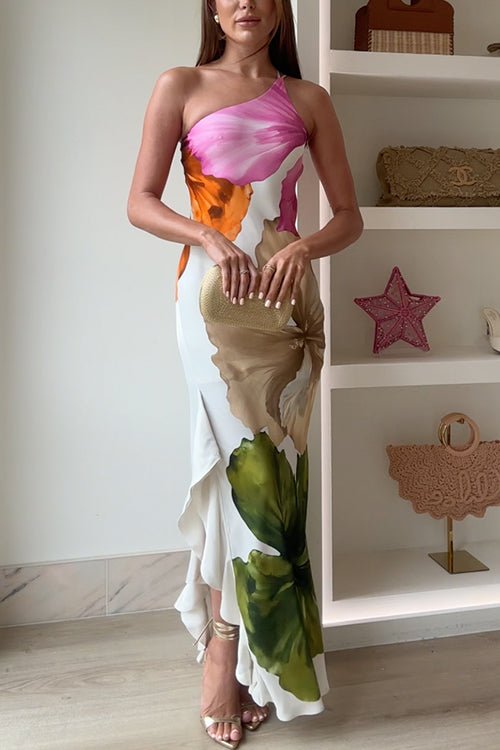 Charlotte - Women's One Shoulder Floral Print Maxi Dress - Dresses - White - Jones & Smith