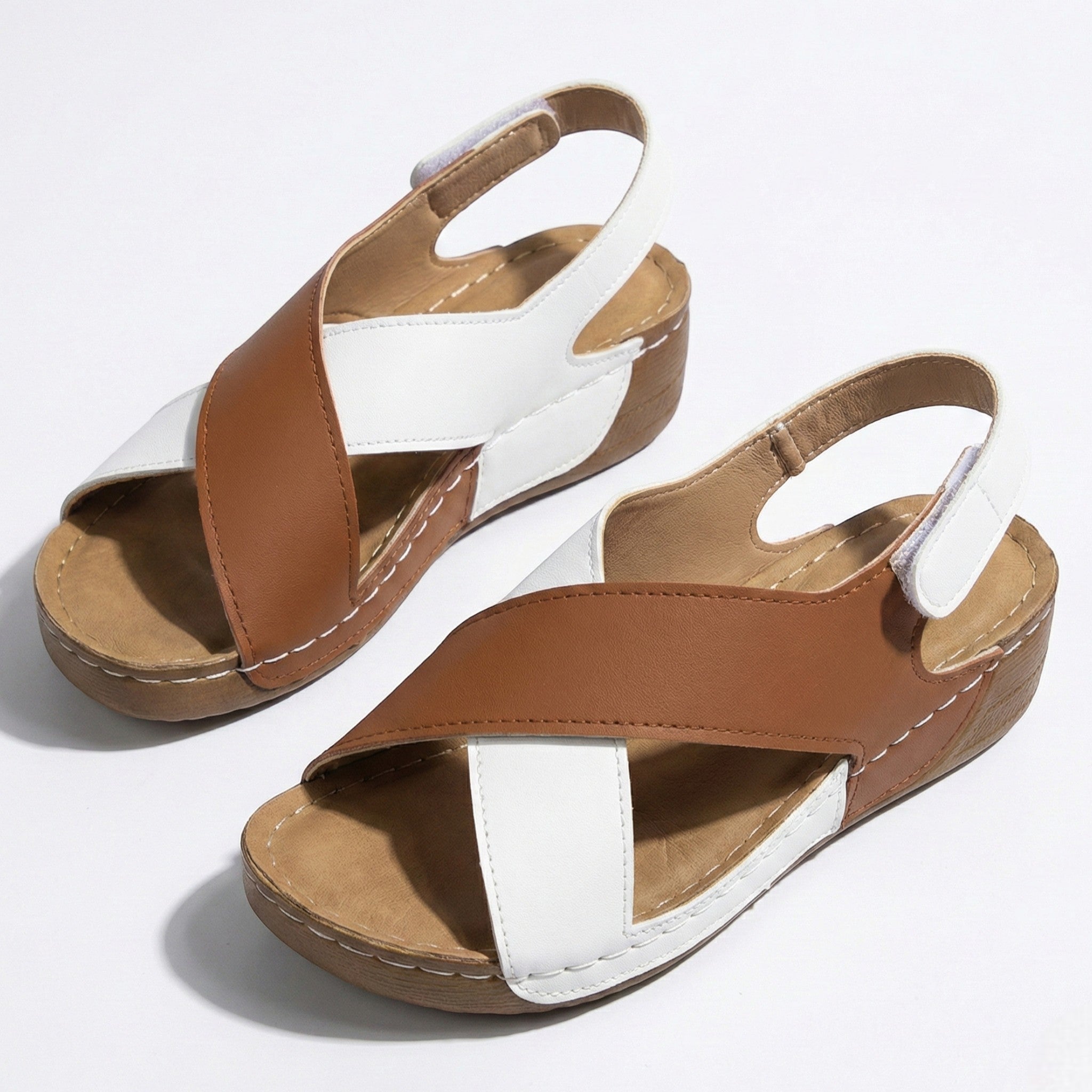 Charlotte - Women's Sandals with Arch Support and Wedge Heel - Sandals - Brown - Jones & Smith