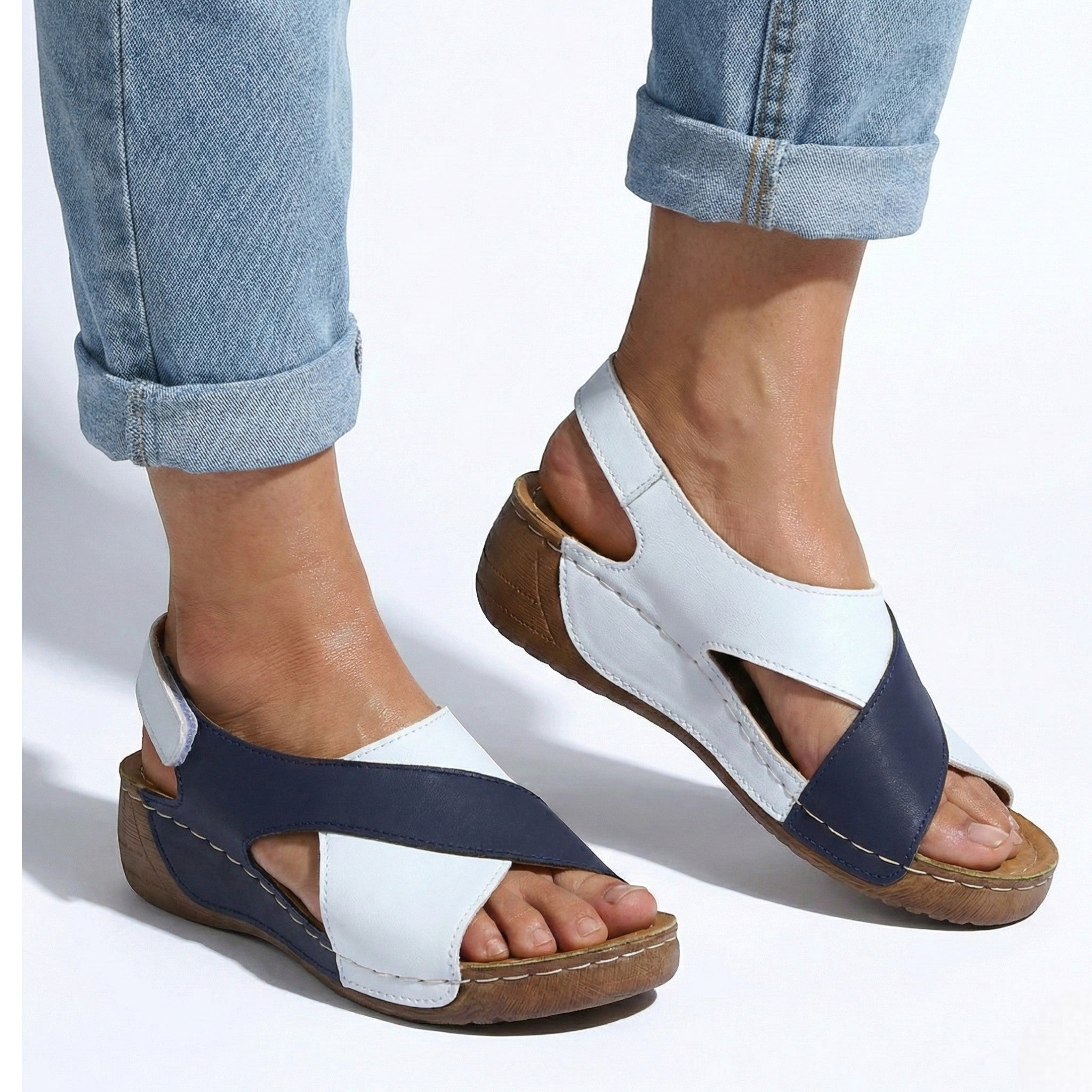 Charlotte - Women's Sandals with Arch Support and Wedge Heel - Sandals - Blue - Jones & Smith