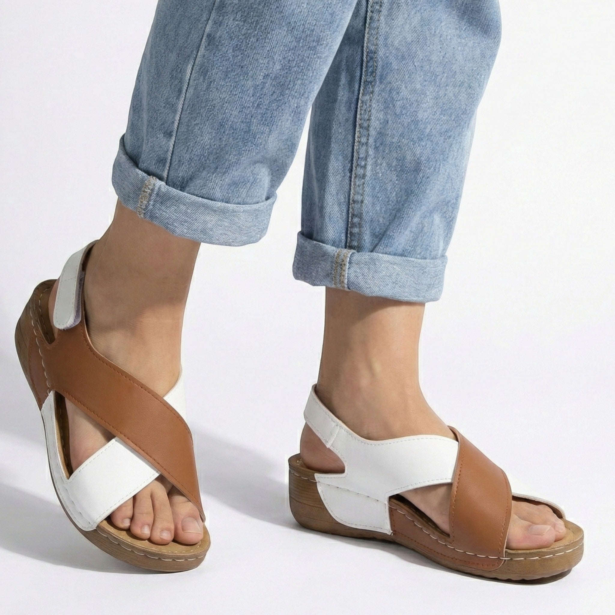 Charlotte - Women's Sandals with Arch Support and Wedge Heel - Sandals - Brown - Jones & Smith