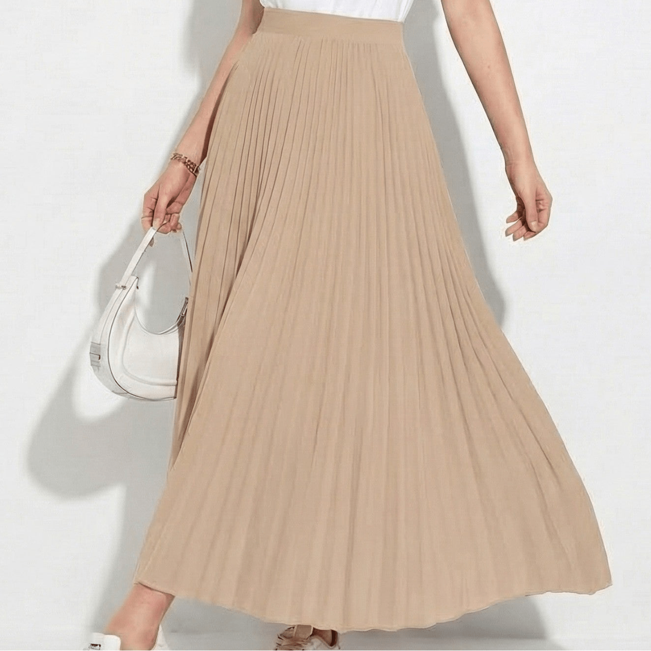 Chloe - Women's Pleated Satin Skirt - Skirts - Beige - Jones & Smith