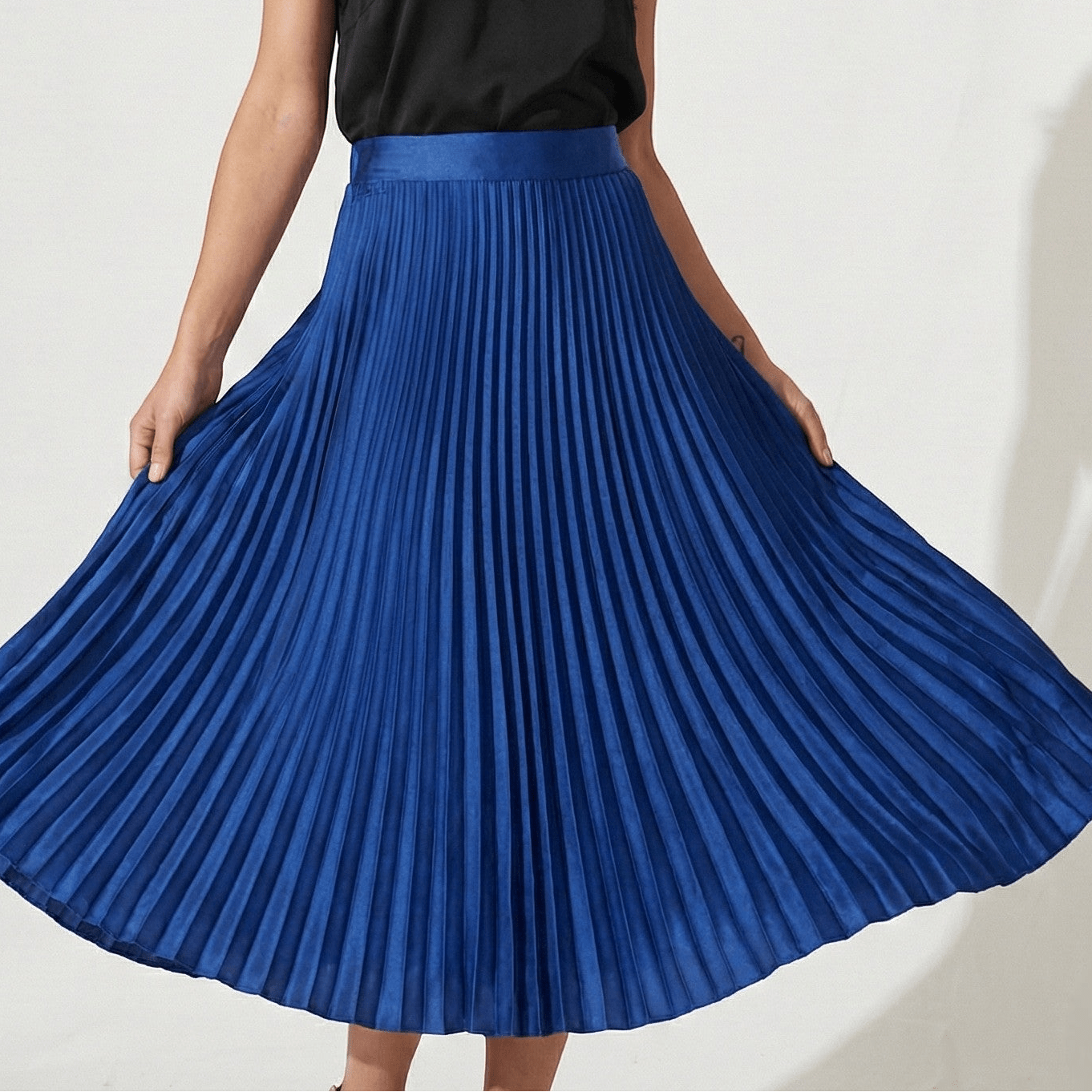 Chloe - Women's Pleated Satin Skirt - Skirts - Blue - Jones & Smith