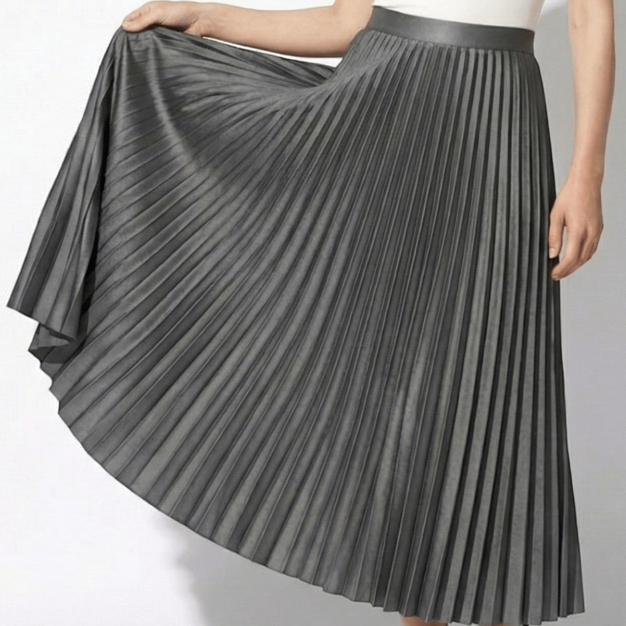 Chloe - Women's Pleated Satin Skirt - Skirts - Grey - Jones & Smith