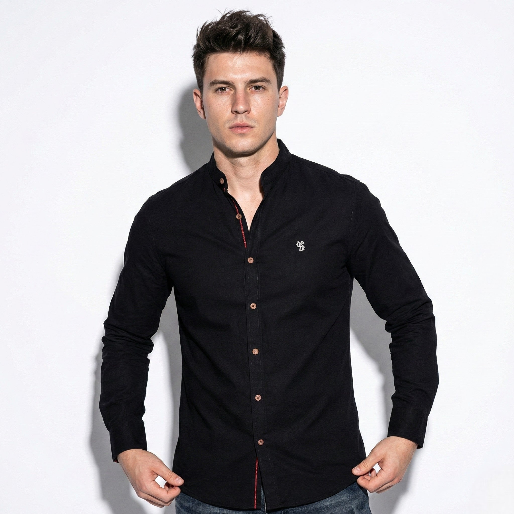 Christopher – Men’s Long Sleeve Shirt with Classic Collar - Shirt - Black - Jones & Smith