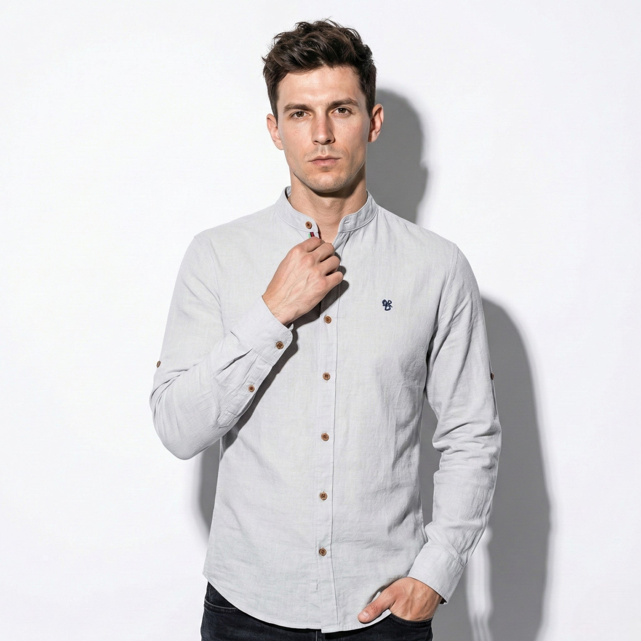 Christopher – Men’s Long Sleeve Shirt with Classic Collar - Shirt - Grey - Jones & Smith