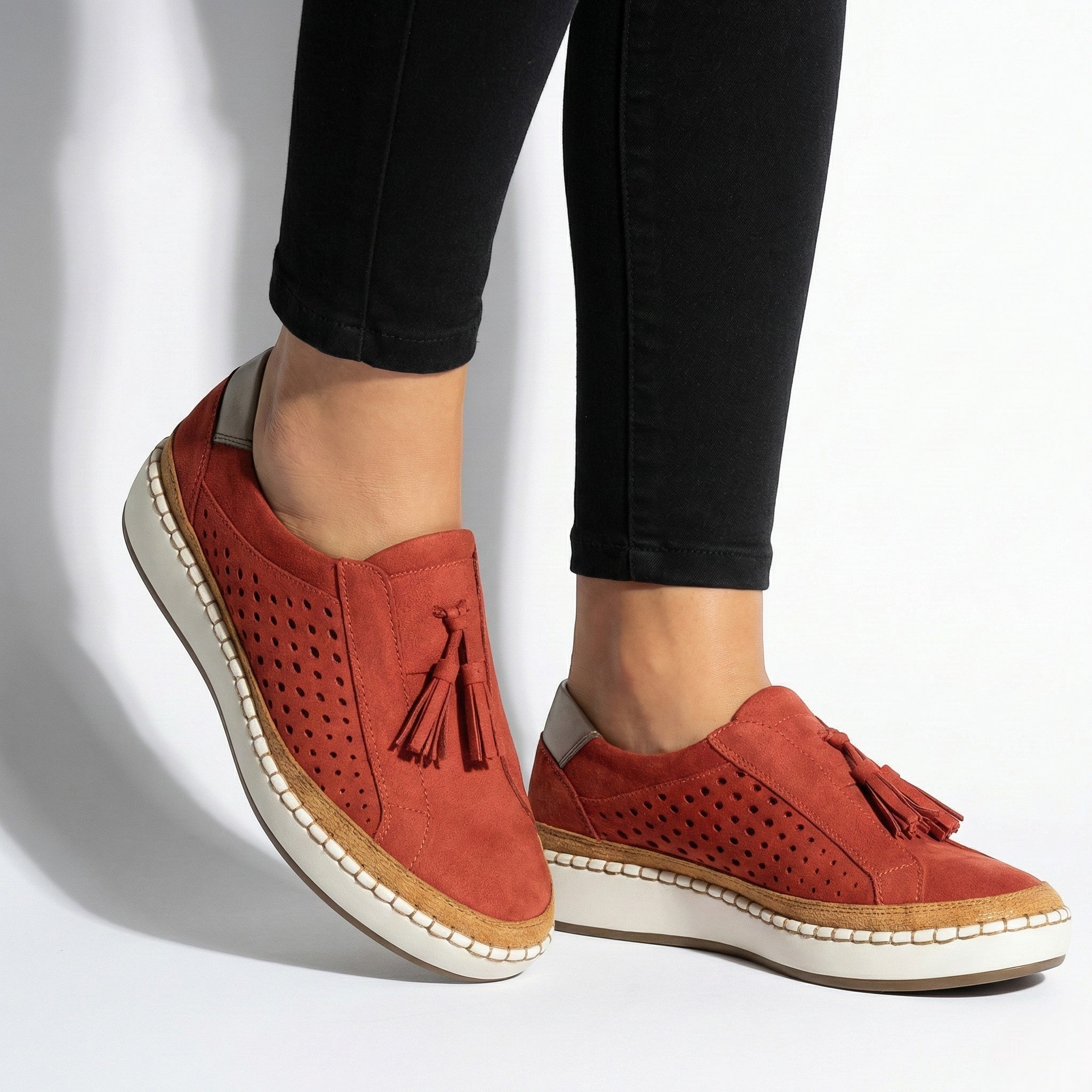 Claire - Women's Perforated Slip - On Shoes - Shoes - Red - Jones & Smith