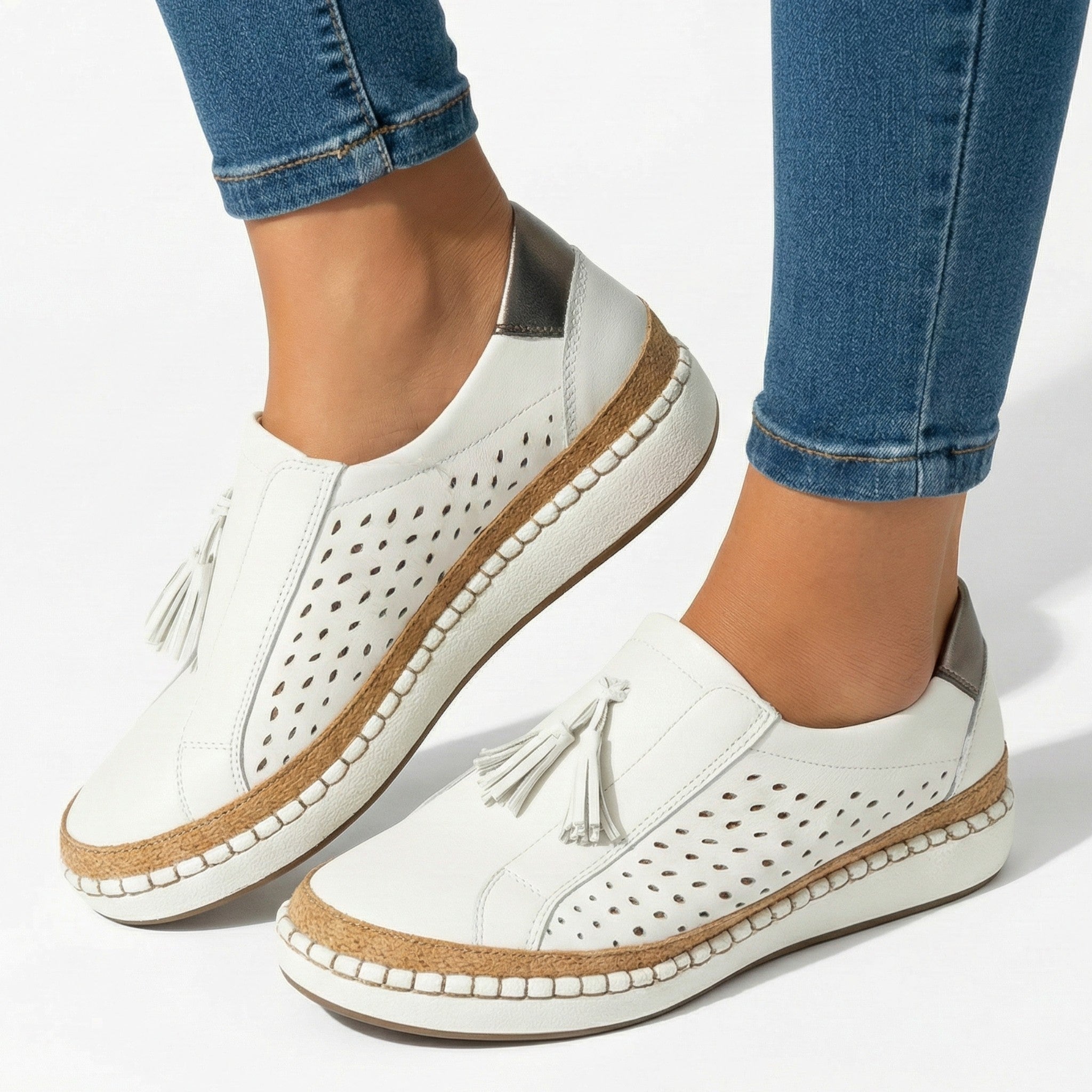 Claire - Women's Perforated Slip - On Shoes - Shoes - White - Jones & Smith