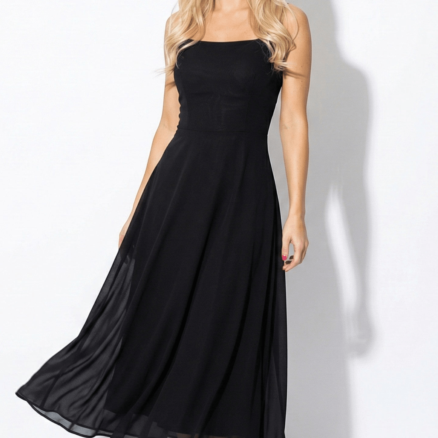 Clara - Women's Square Neck A - Line Midi Dress - Midi Dresses - Black - Jones & Smith