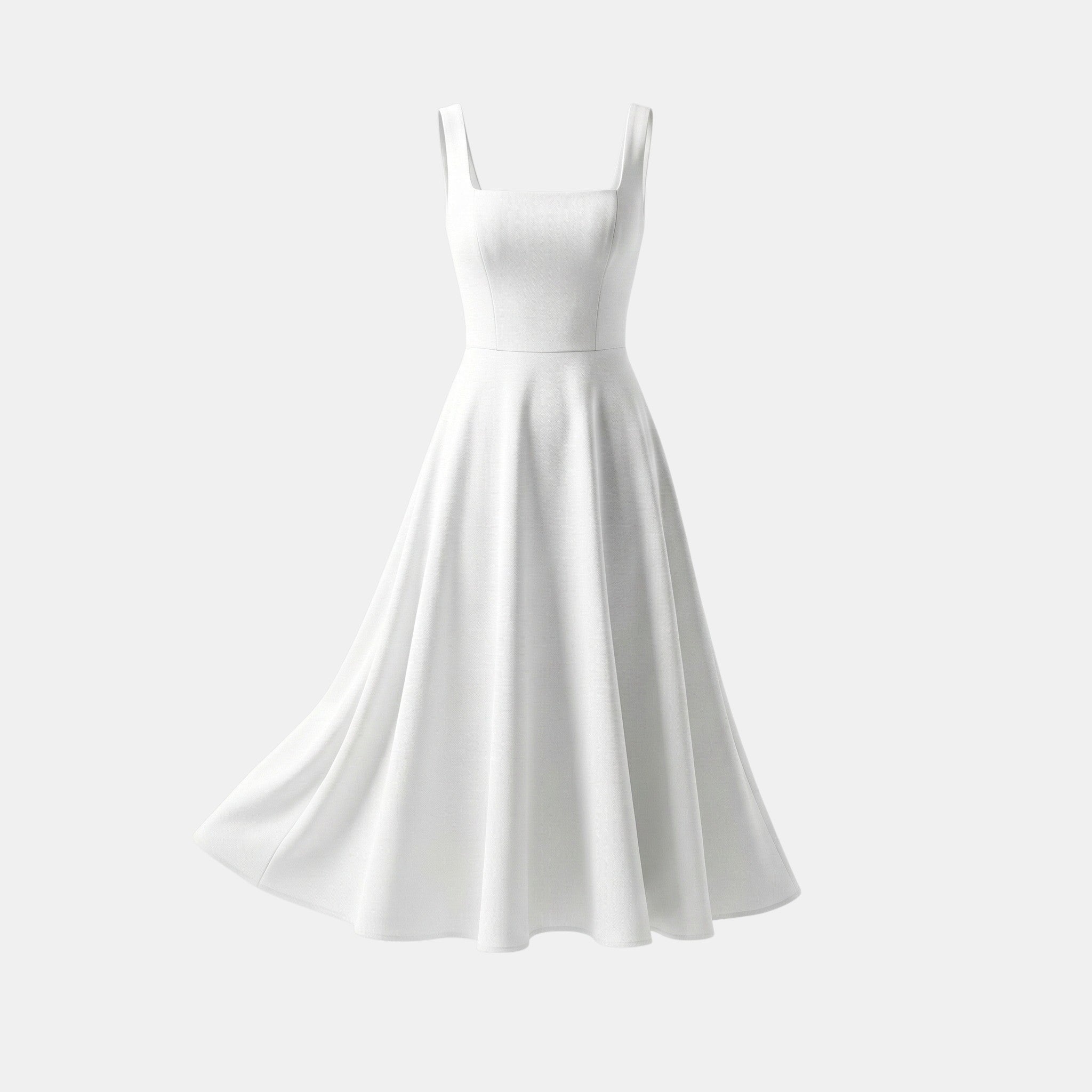 Clara - Women's Square Neck A - Line Midi Dress - Midi Dresses - White - Jones & Smith