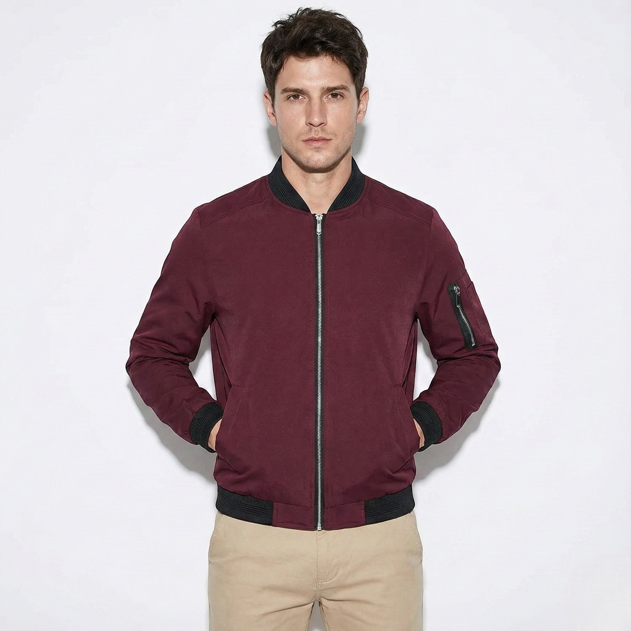 Craig - Men's Lightweight Zip - up Bomber Jacket - Jackets - Red - Jones & Smith