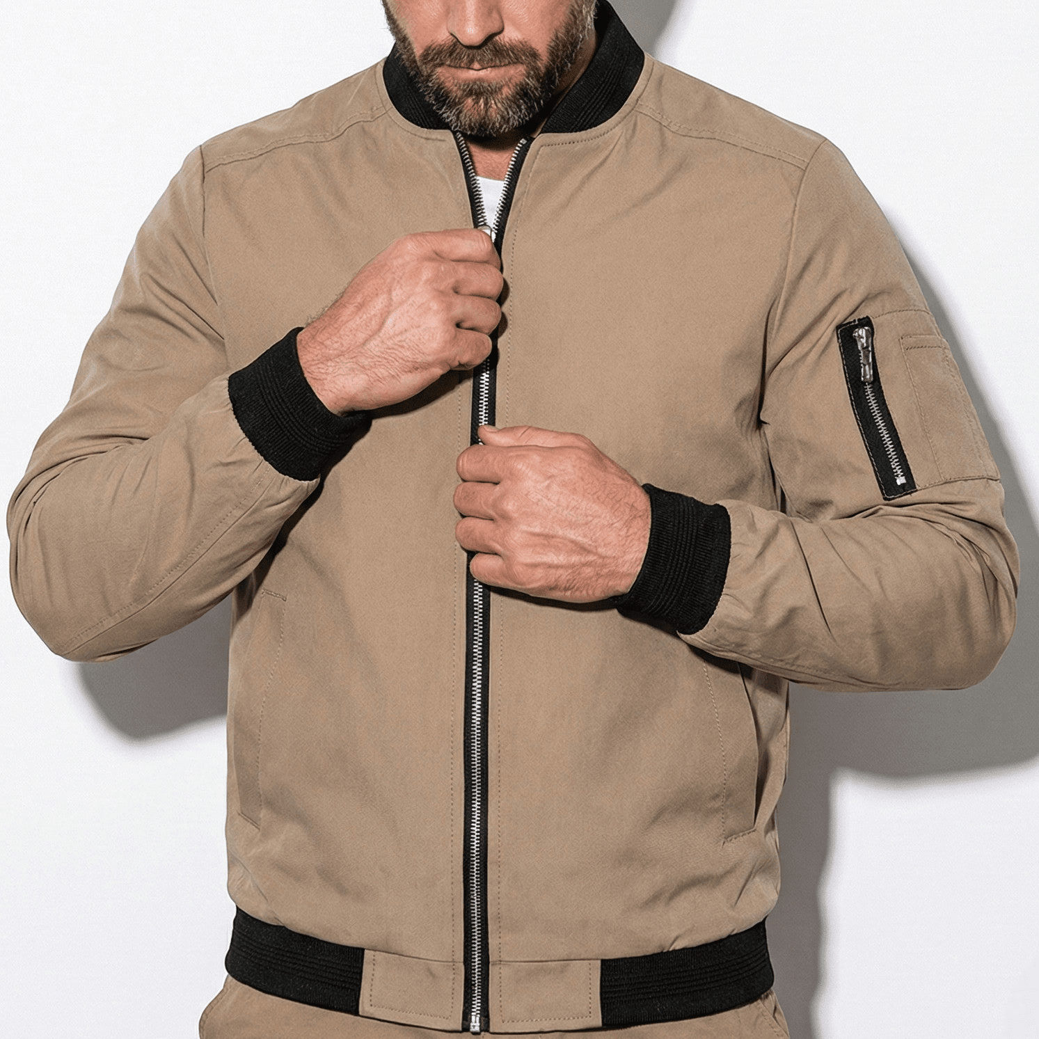 Craig - Men's Lightweight Zip - up Bomber Jacket - Jackets - Khaki - Jones & Smith