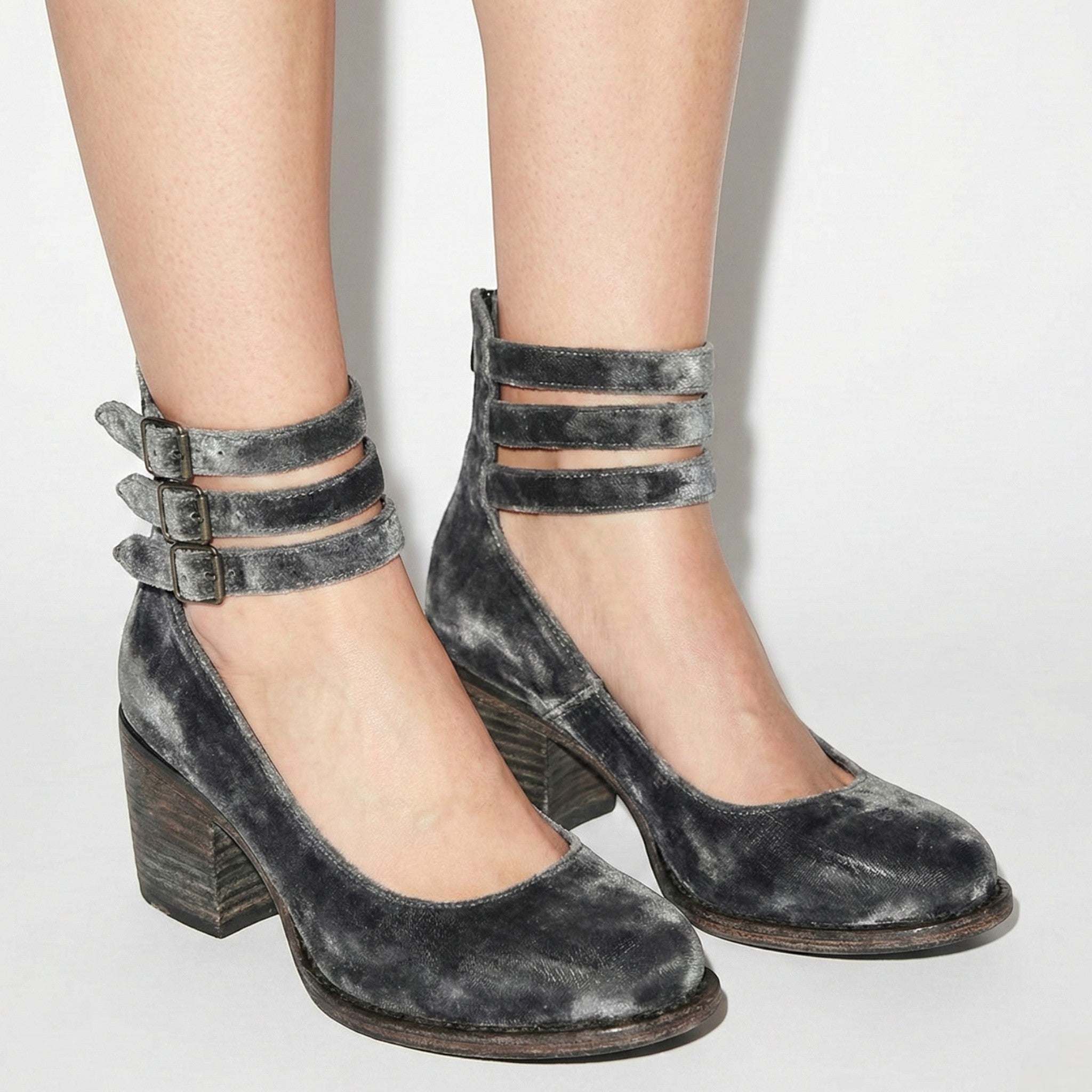 Daisy - Women's Block Heel Ankle Boots with Triple Buckle Straps - Sandals - Black - Jones & Smith