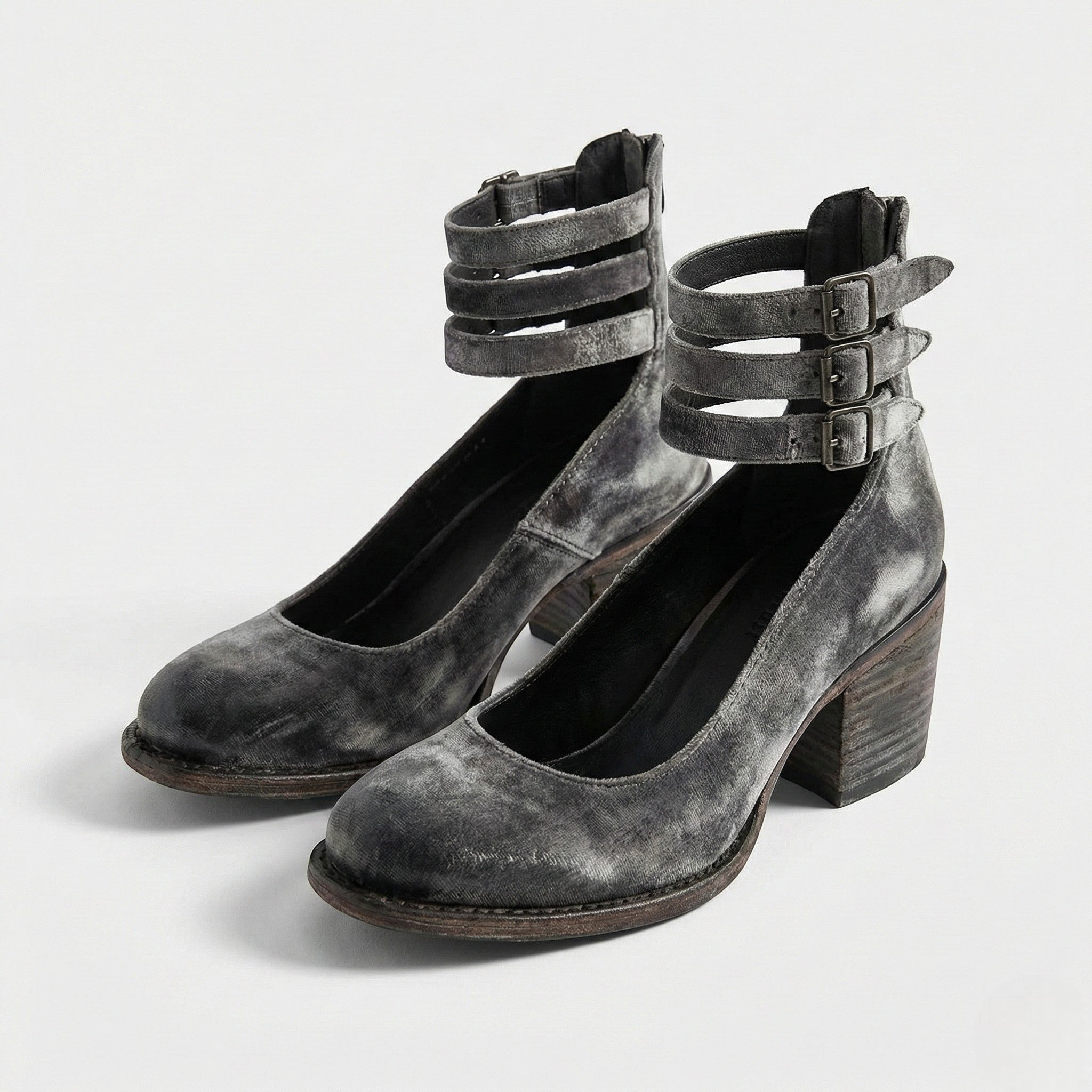 Daisy - Women's Block Heel Ankle Boots with Triple Buckle Straps - Sandals - Black - Jones & Smith