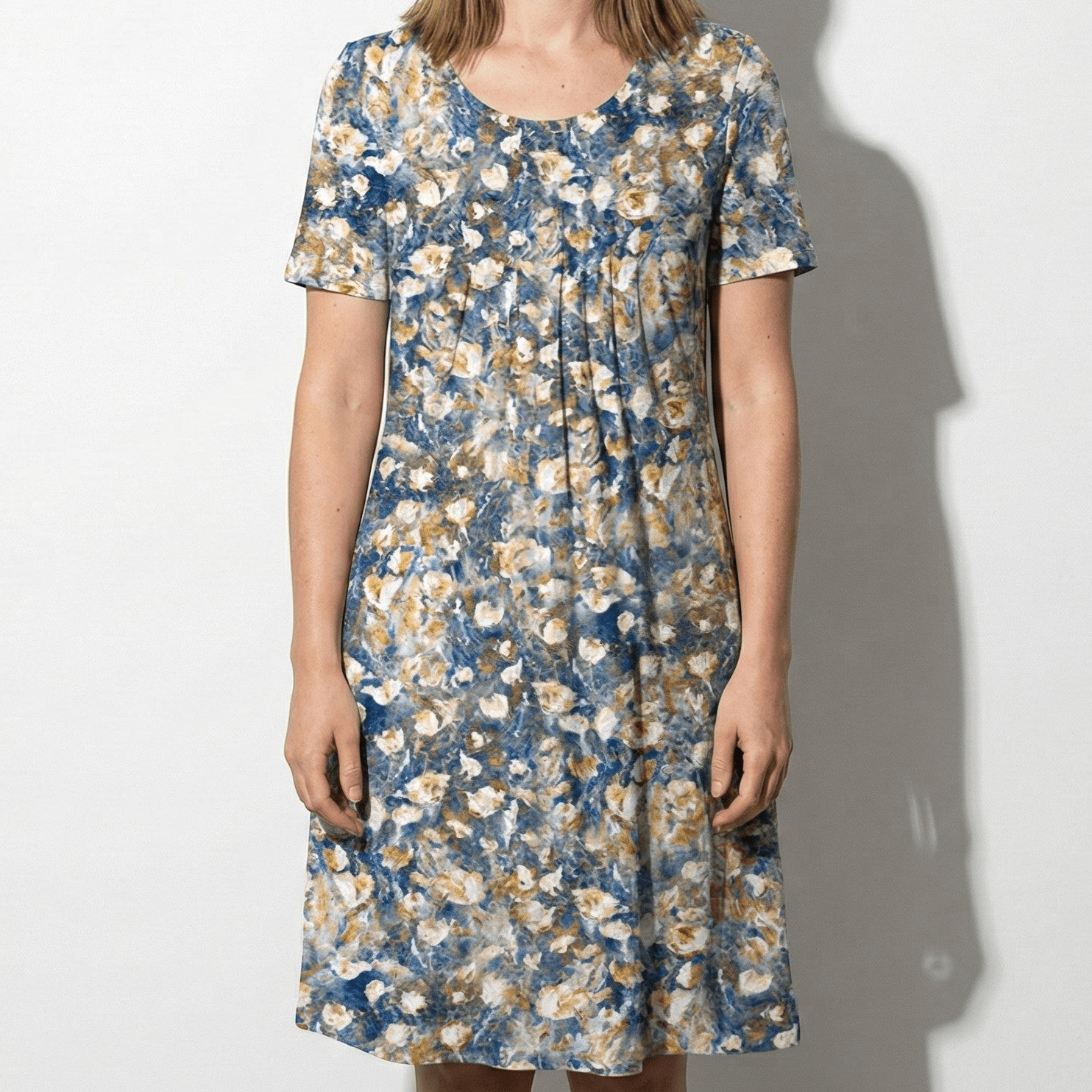 Daisy - Women's Floral Midi Dress with Short Sleeves - Dress - Light Blue - Jones & Smith