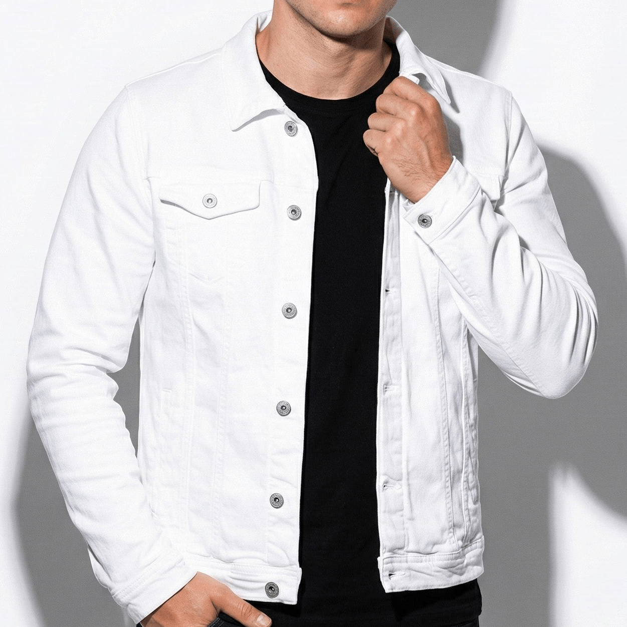 Dominic - Men's Trucker Jacket - Jackets & Coats - White - Jones & Smith