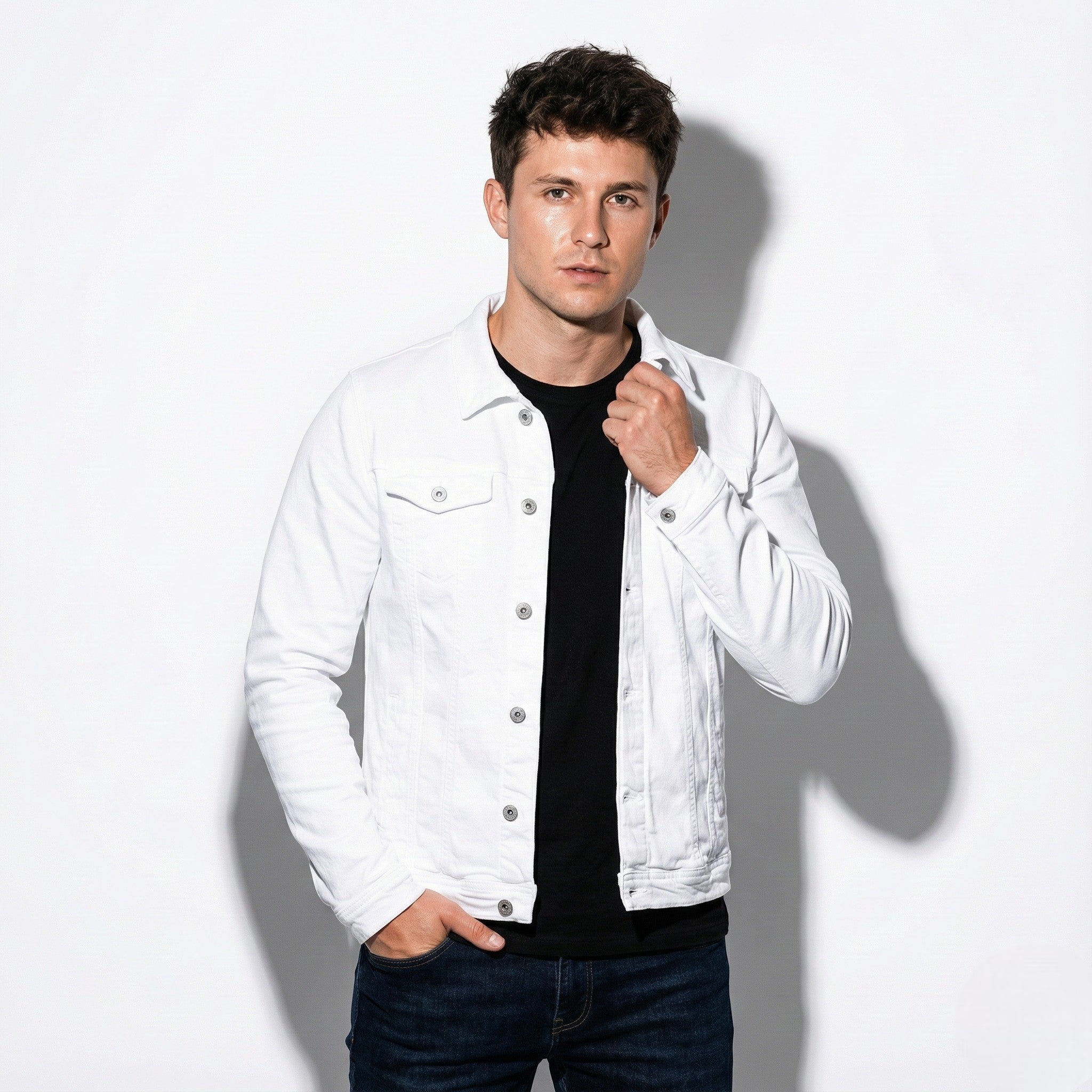 Dominic - Men's Trucker Jacket - Jackets & Coats - White - Jones & Smith