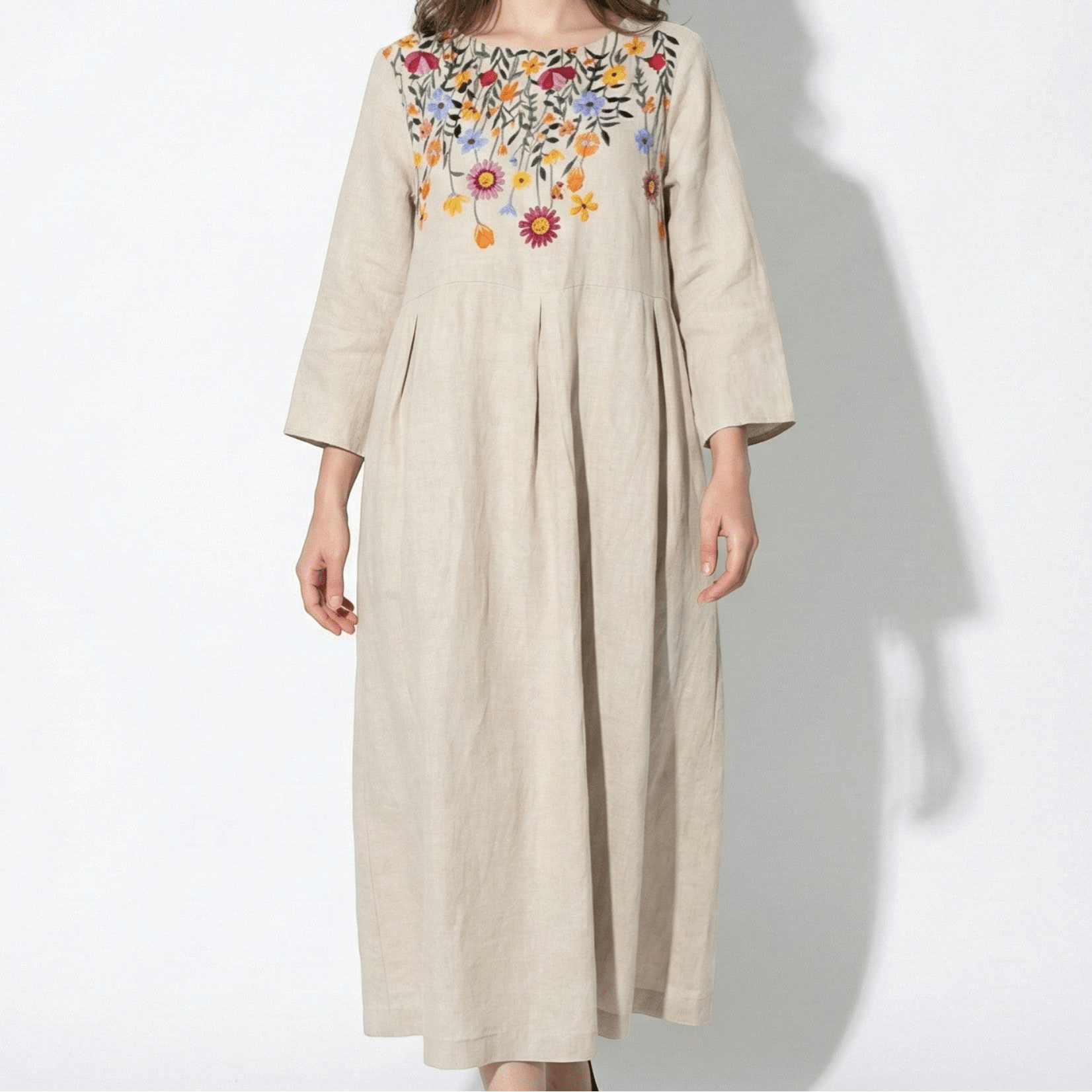 Eleanor - Women’s Long Sleeve Maxi Dress with Printed Detail - Spring Dresses - Apricot - Flower - Jones & Smith