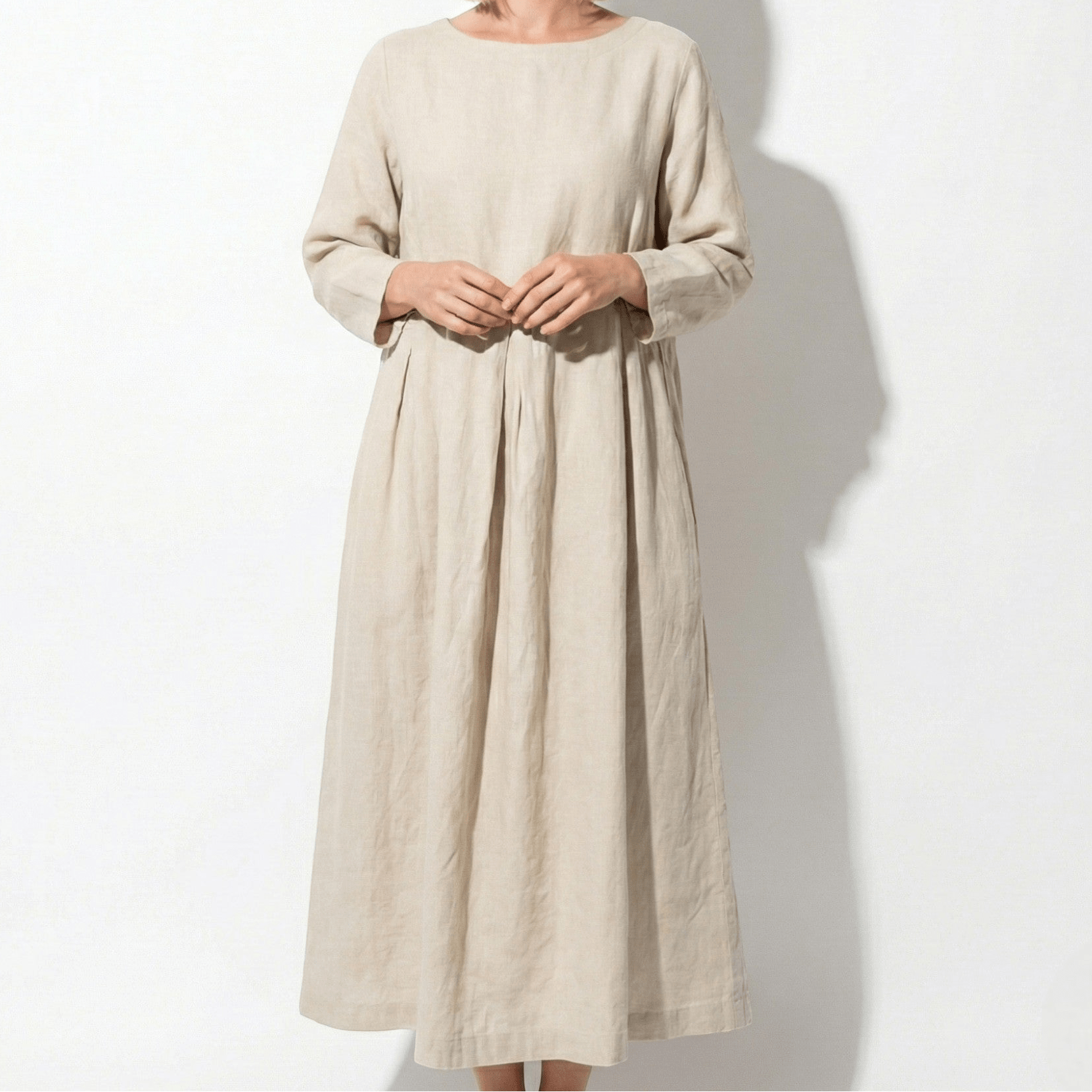 Eleanor - Women’s Long Sleeve Maxi Dress with Printed Detail - Spring Dresses - Apricot - Jones & Smith