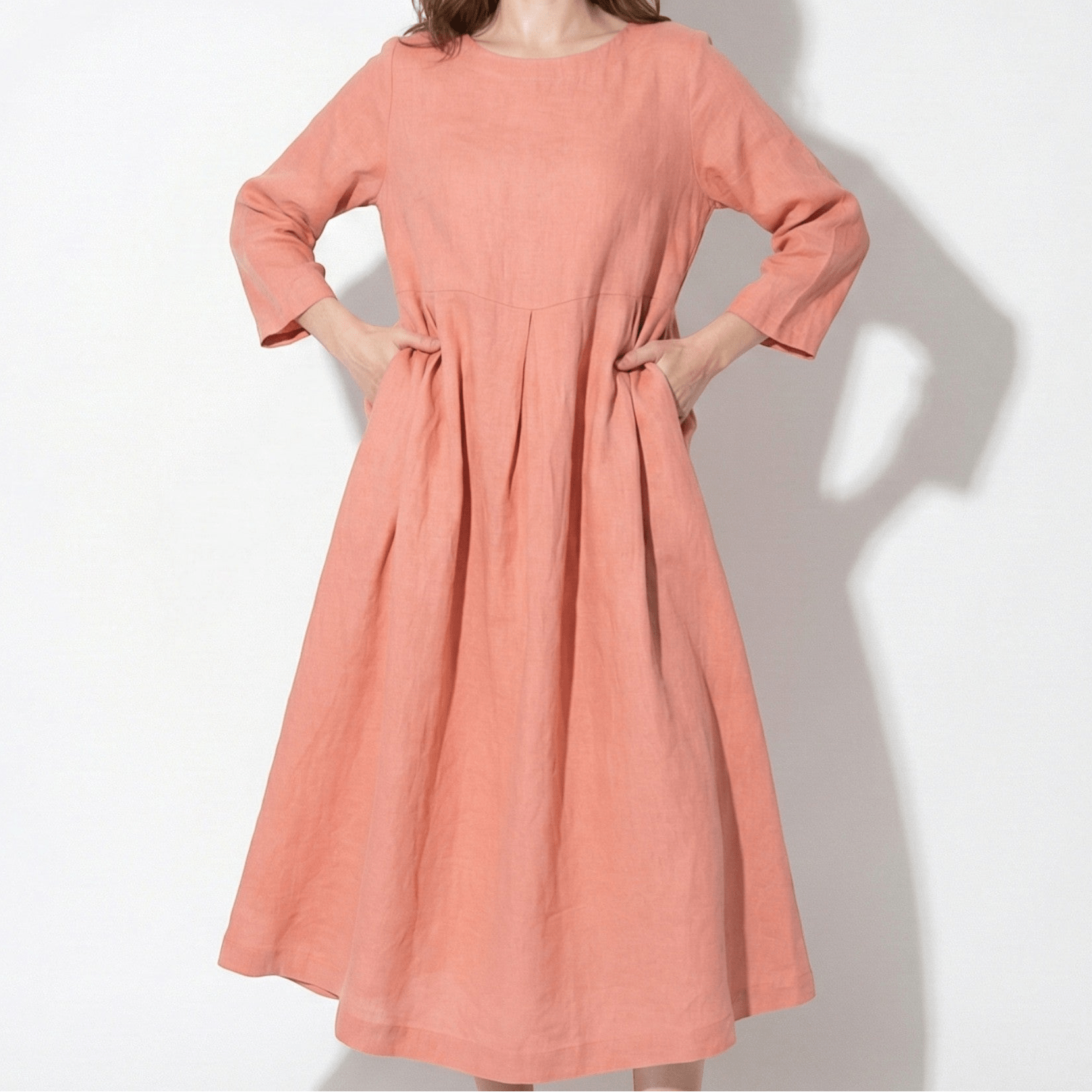 Eleanor - Women’s Long Sleeve Maxi Dress with Printed Detail - Spring Dresses - Pink - Jones & Smith
