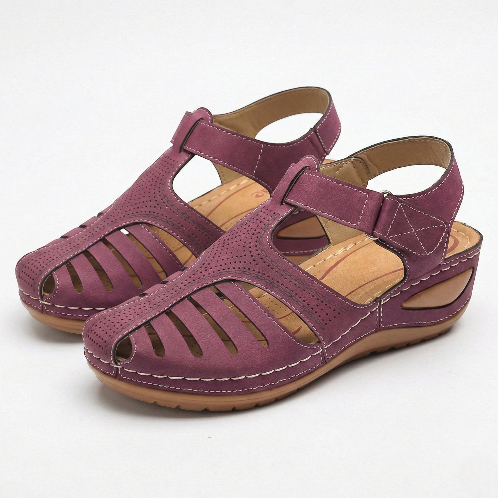 Eleanor - Women’s Wedge Sandals with Breathable Cut - Outs - Sandals - Purple - Jones & Smith