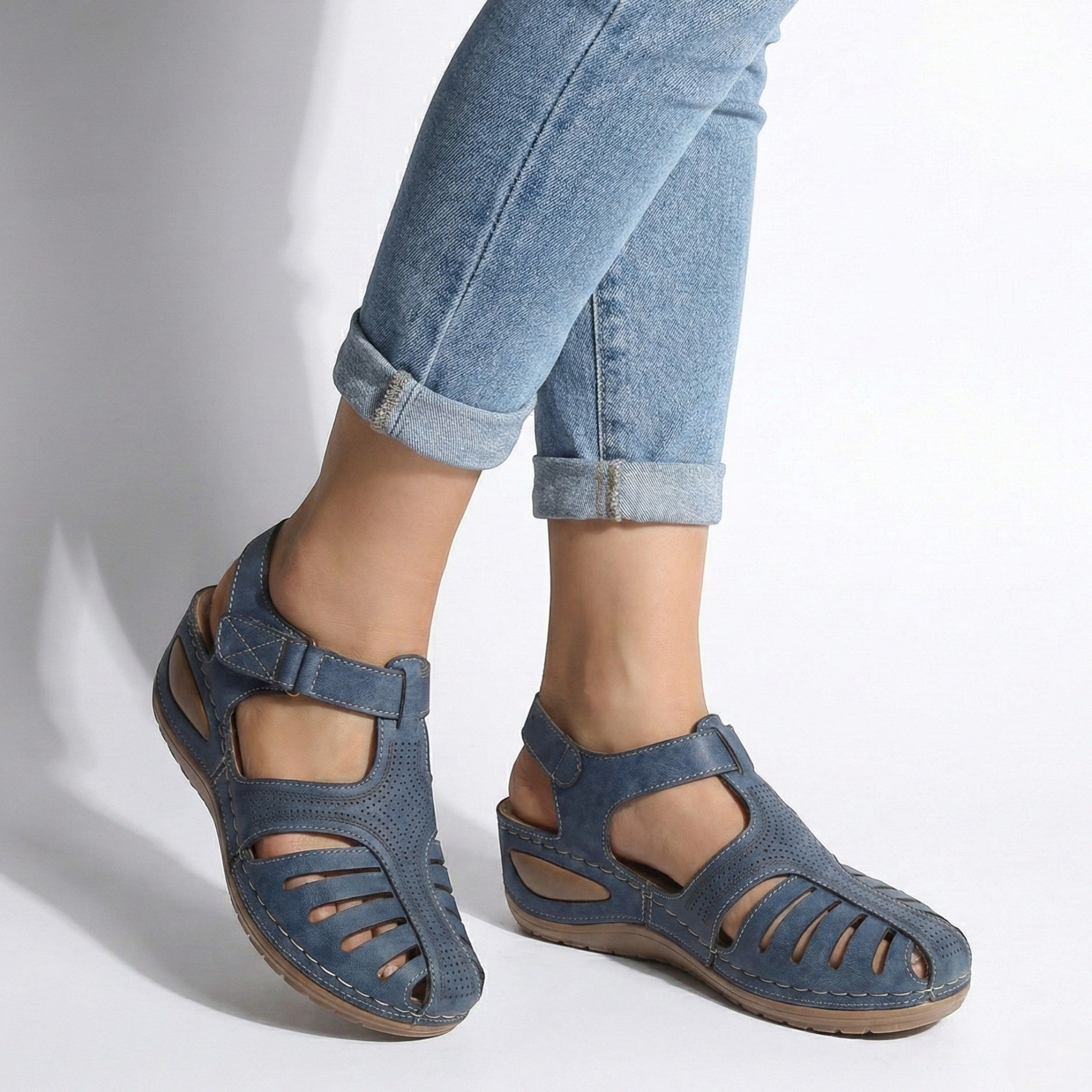 Eleanor - Women’s Wedge Sandals with Breathable Cut - Outs - Sandals - Light Blue - Jones & Smith